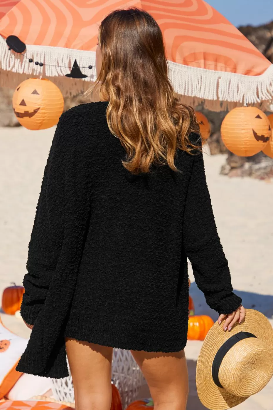 Fashion Cupshe Long Sleeve Open Front Patch Pocket Cardigan Black