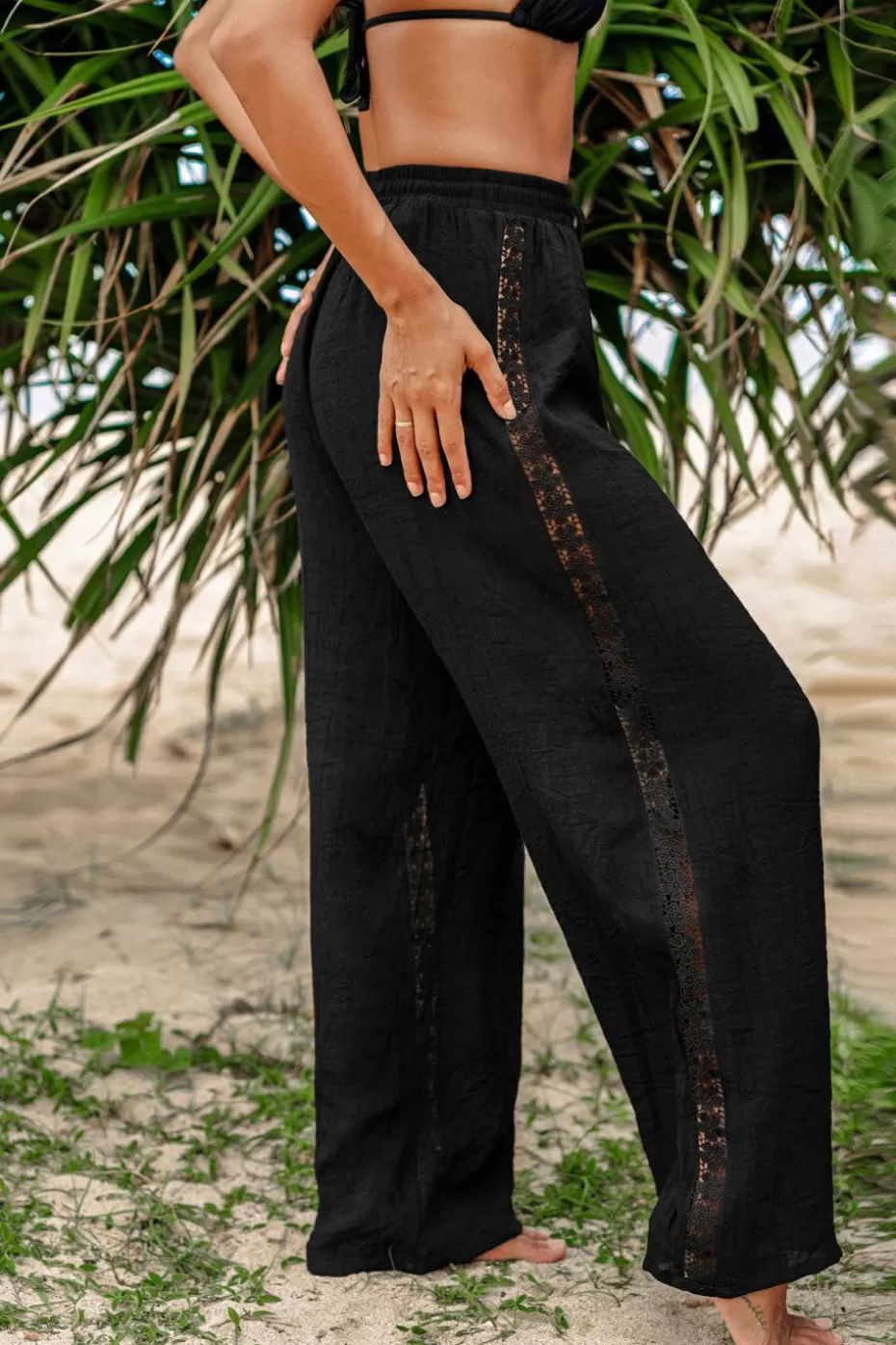 Discount Cupshe Loose Leg Cover-Up Pants Black