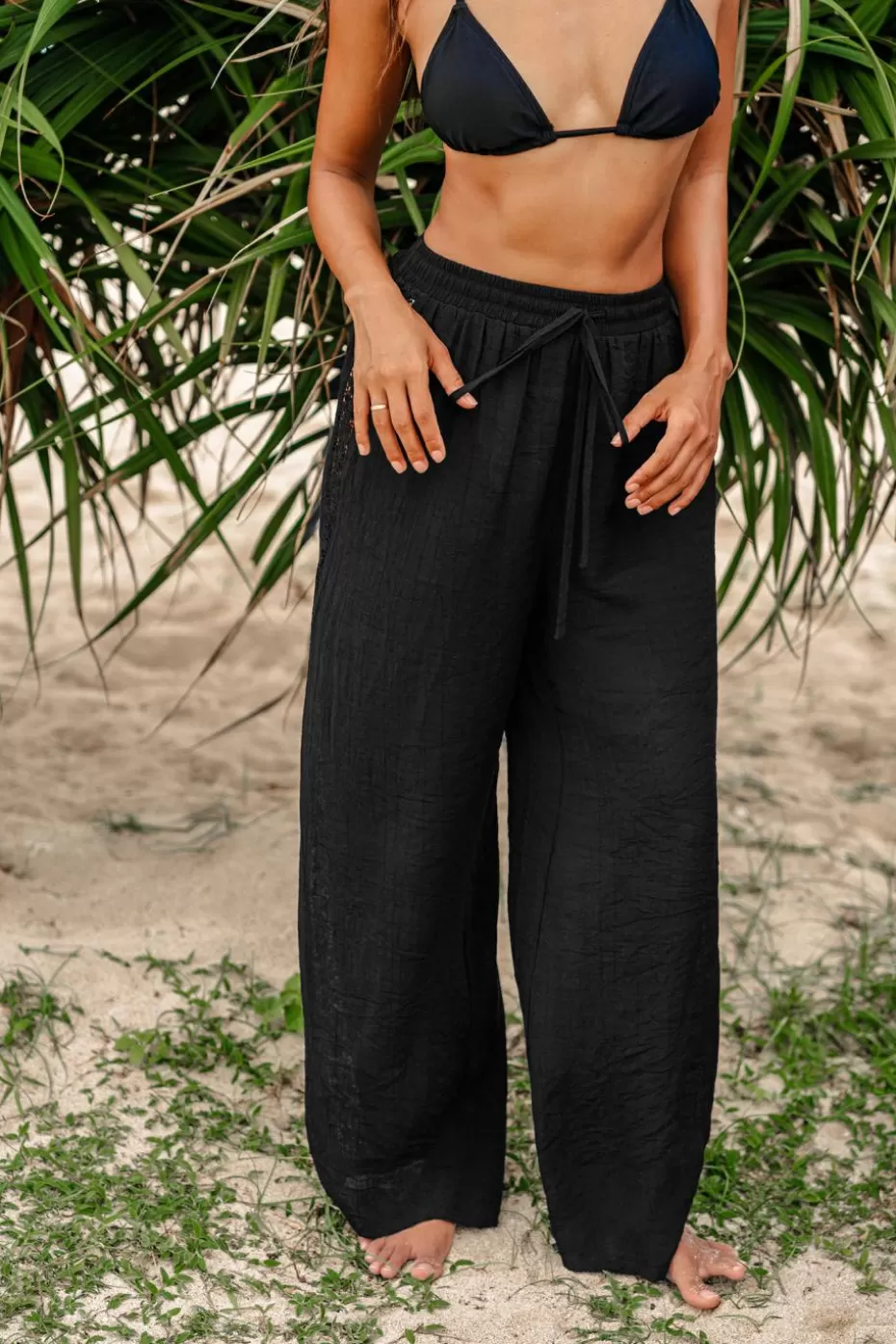 Discount Cupshe Loose Leg Cover-Up Pants Black