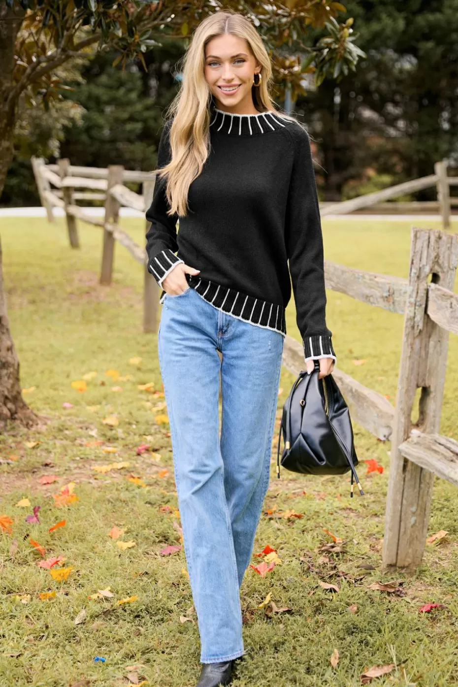 Cheap Cupshe Mockneck Long Sleeve Sweater Black