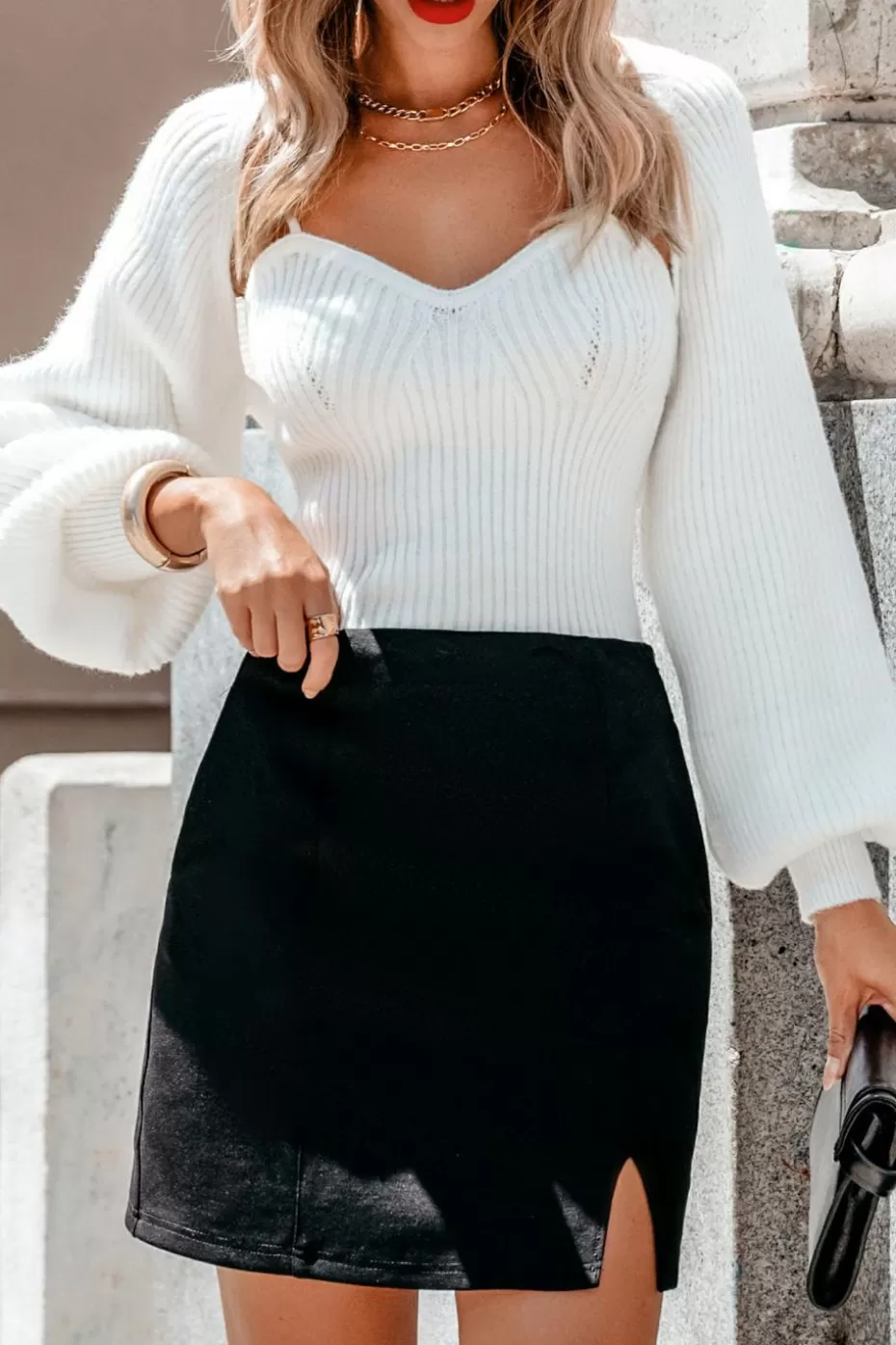 Fashion Cupshe Notched Hem Mini Skirt Black