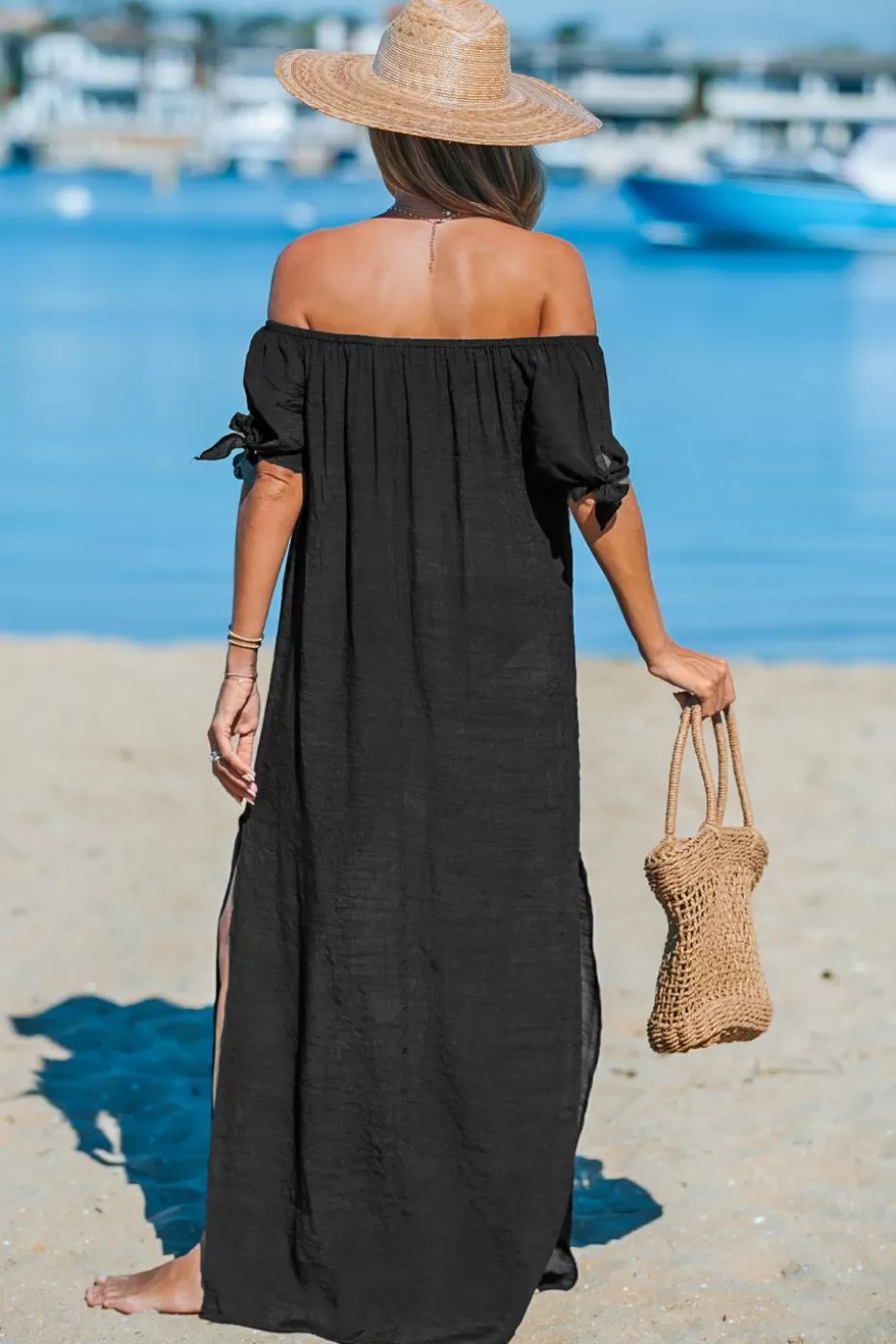 Discount Cupshe Off-Shoulder Side Slit Maxi Cover-Up Black