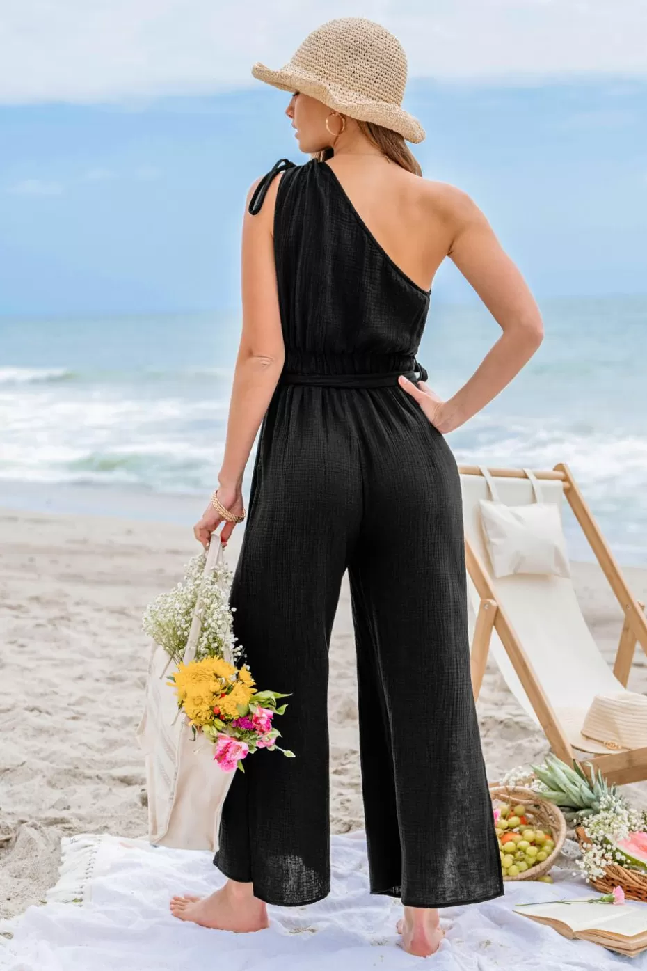 Online Cupshe One-Shoulder Wide Leg Jumpsuit Black