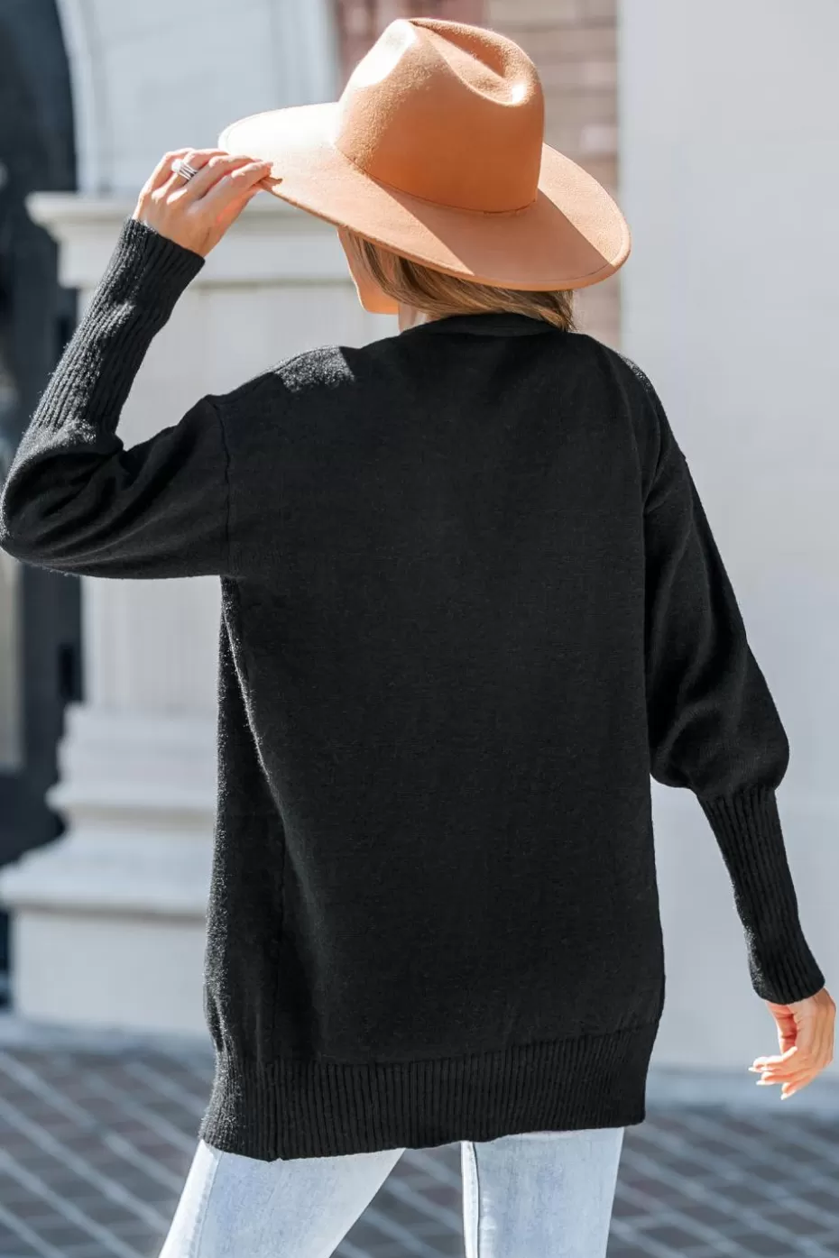 Sale Cupshe Pocket Open-Front Cardigan Black