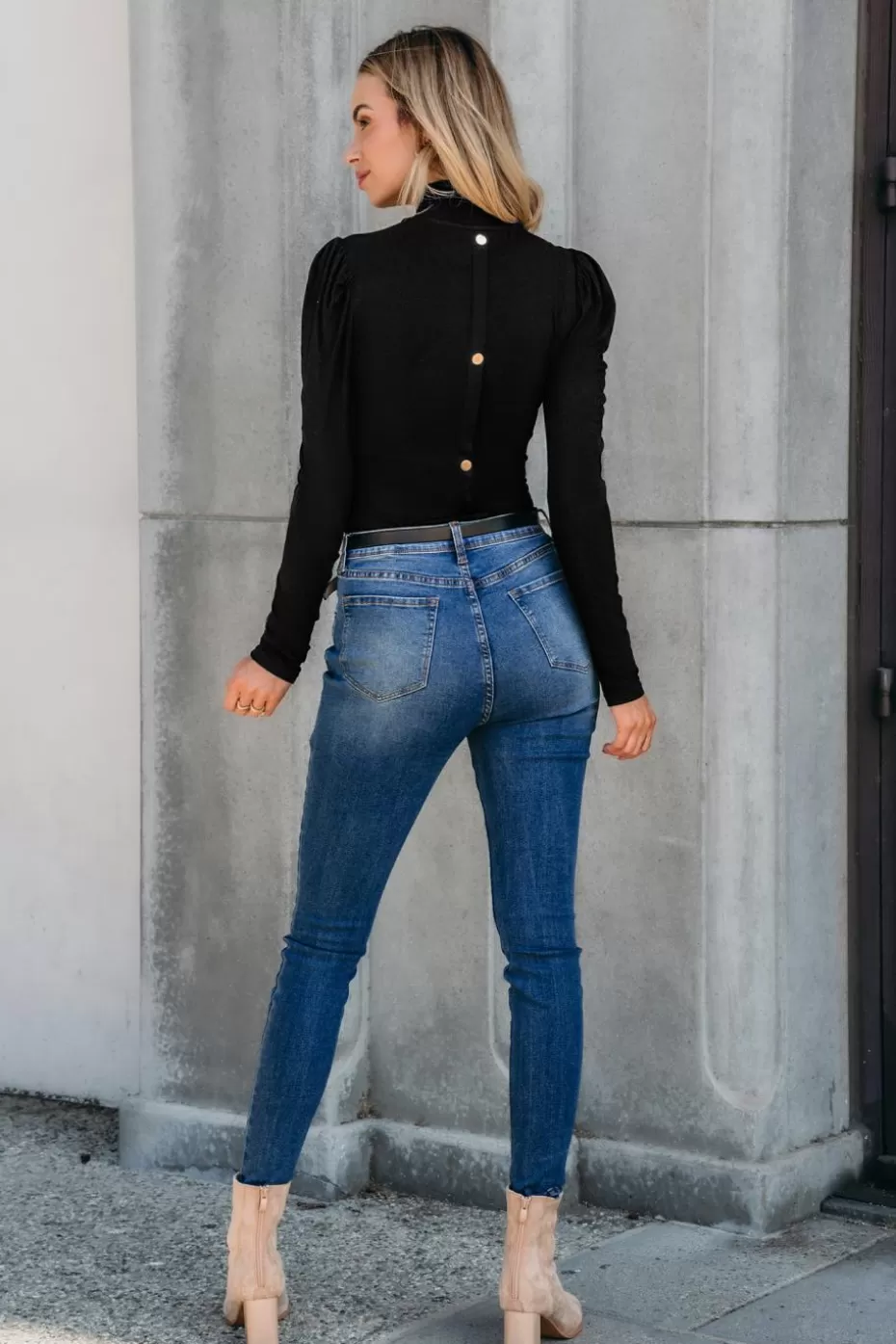Hot Cupshe Puff Shoulder Long Sleeve Turtleneck Black