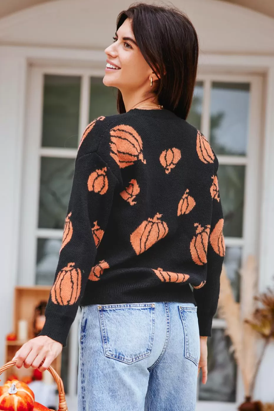 Cheap Cupshe Pumpkin Party Long Sleeve Sweater Black