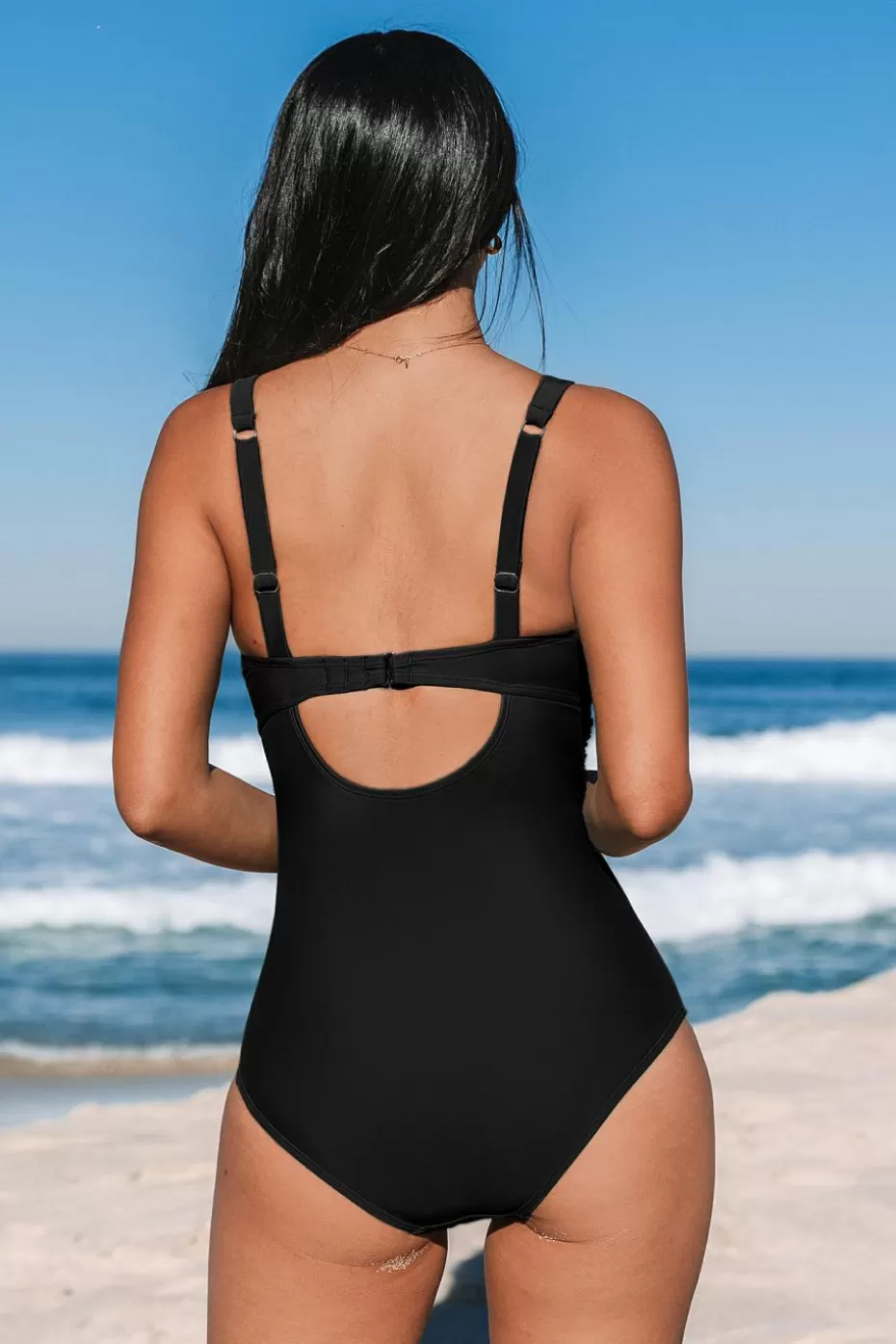 New Cupshe Retro Tummy Control One-Piece Black