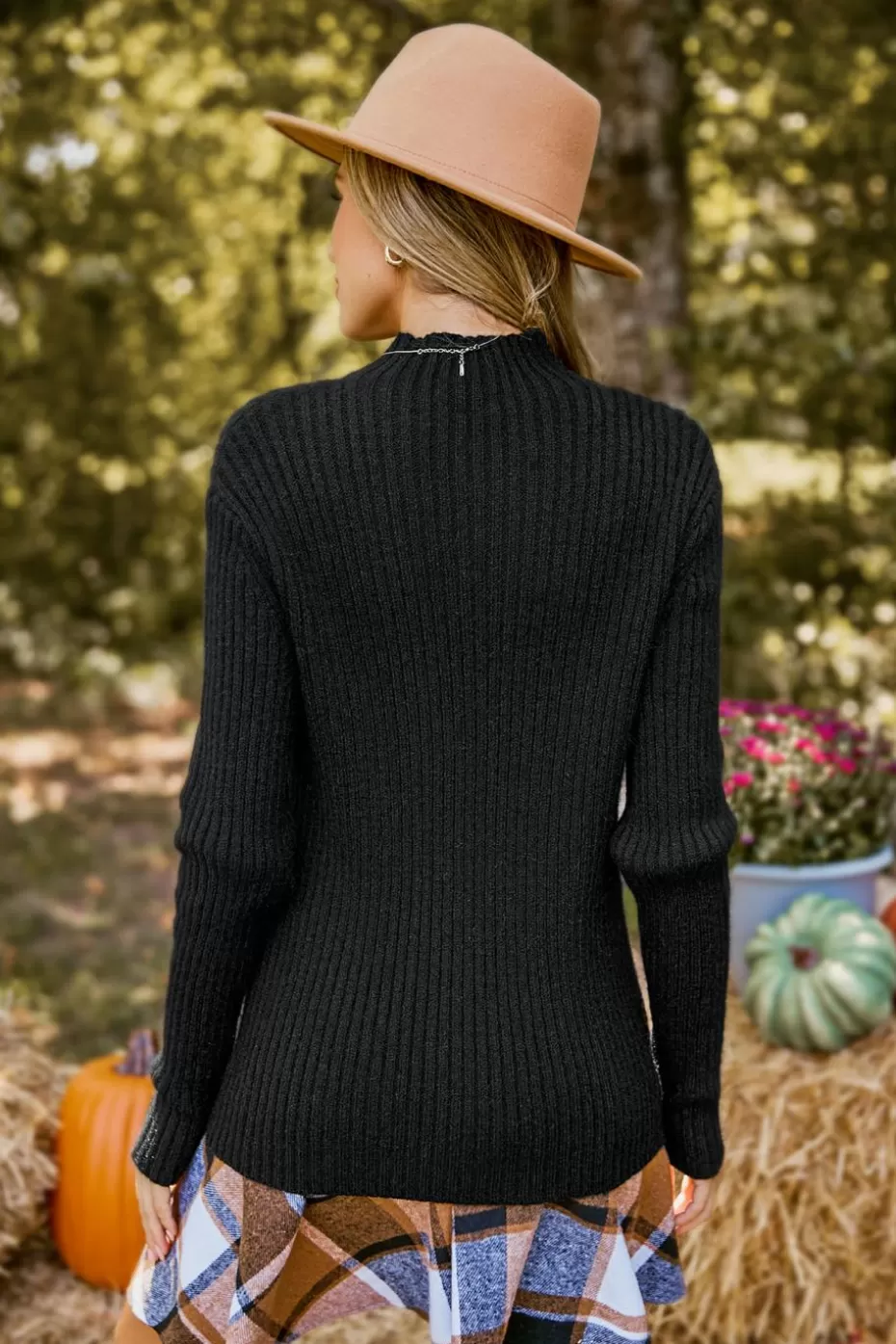 Sale Cupshe Ribbed Knit Turtleneck Long Sleeve Top Black