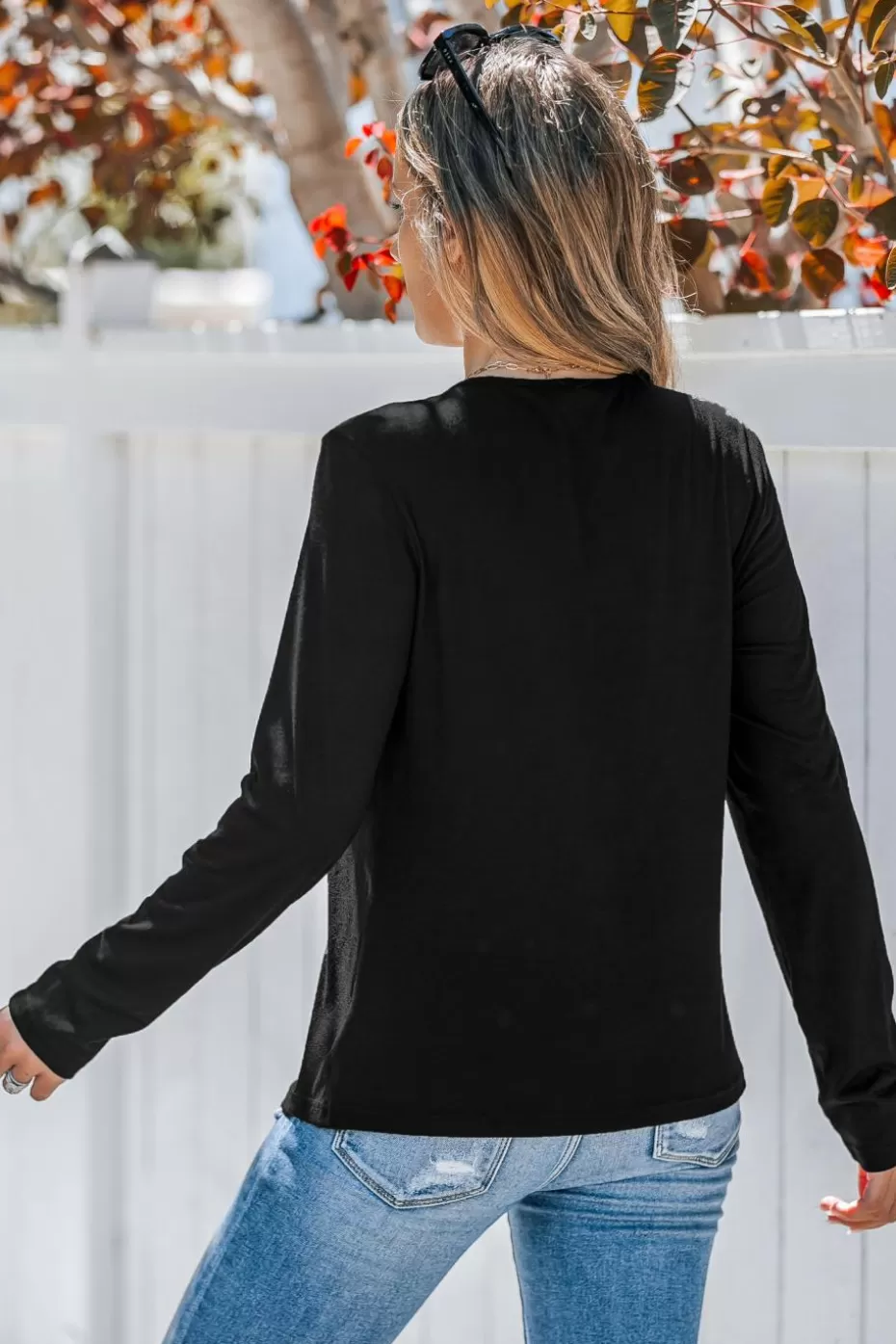 Online Cupshe Round Neck Long Sleeve Henley Black