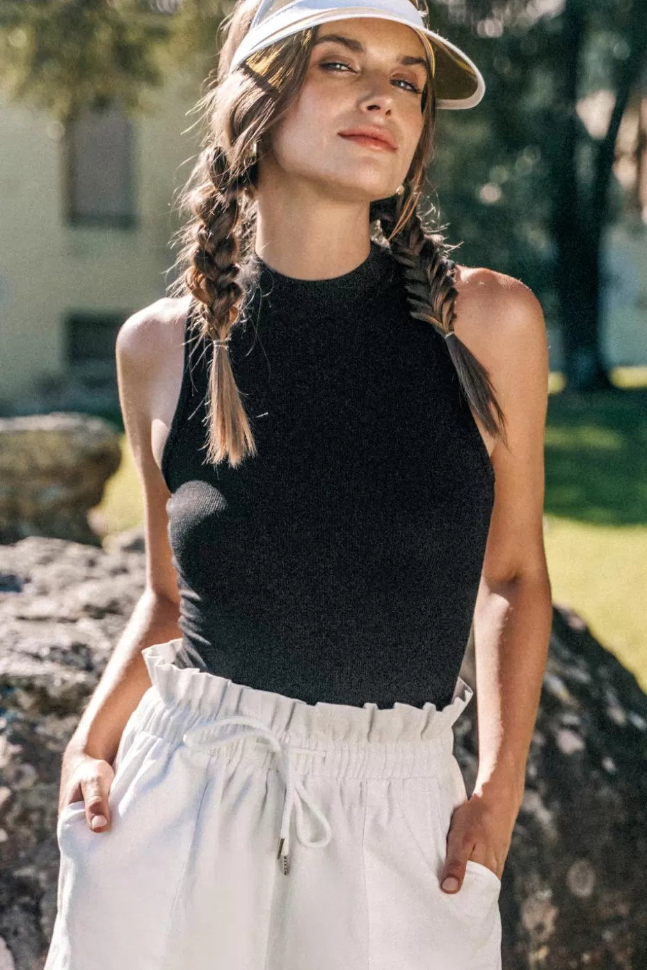 Hot Cupshe Round Neck Sleeveless Jersey Bodysuit Black