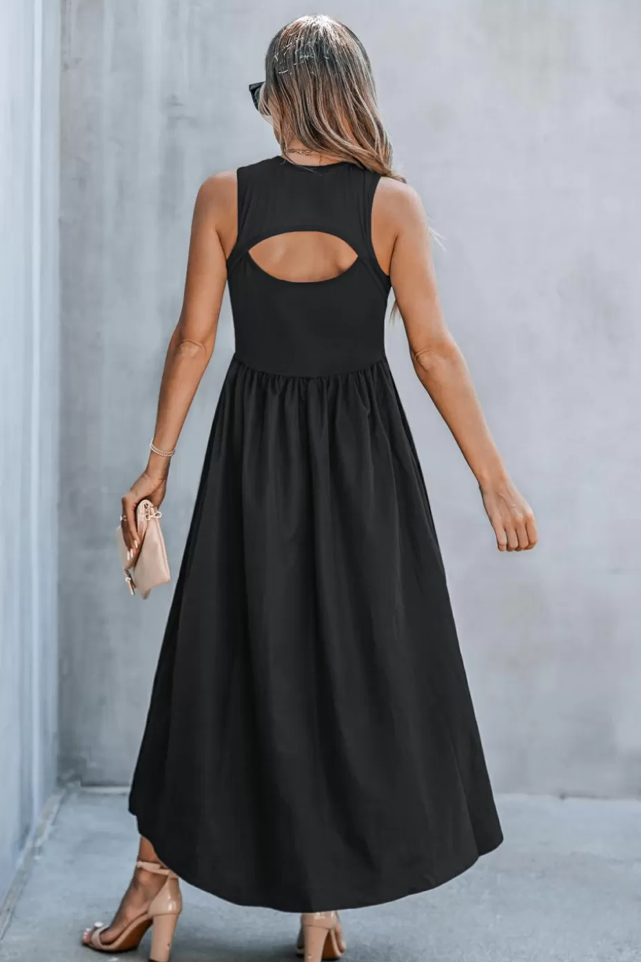 Cheap Cupshe Round Neck Sleeveless Maxi Jersey Dress Black