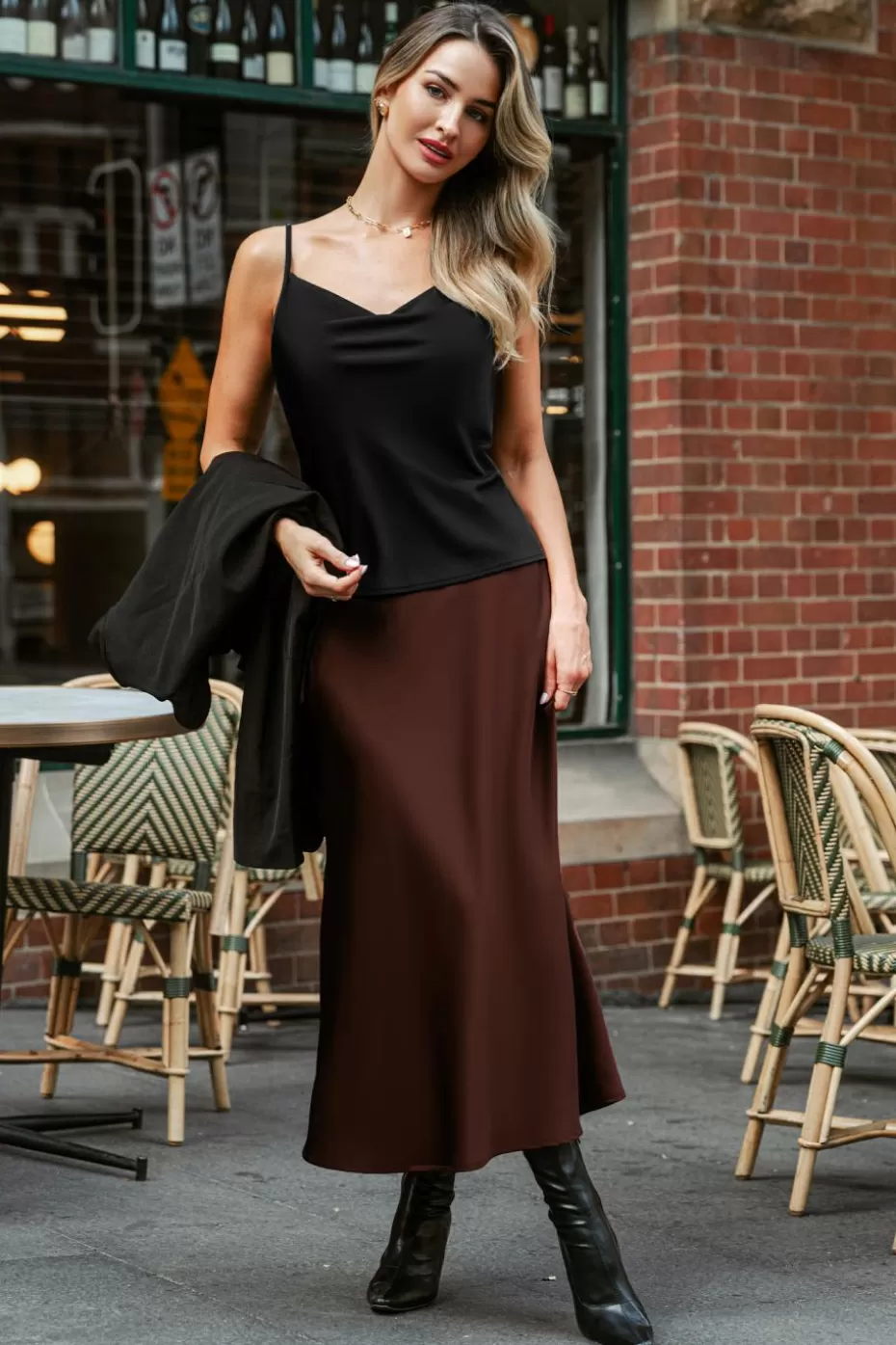 Sale Cupshe Satin Cowl Neck Cami Black