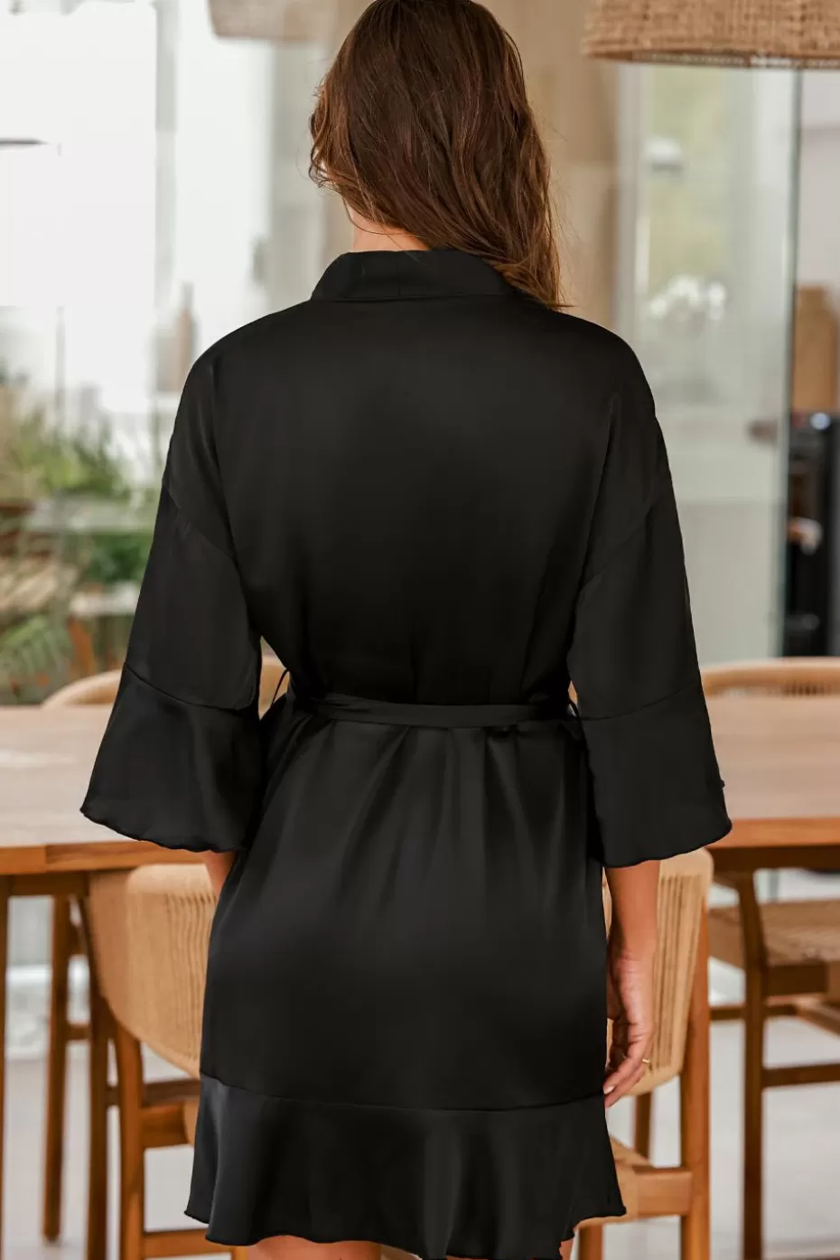 Cheap Cupshe Satin Short Robe Black