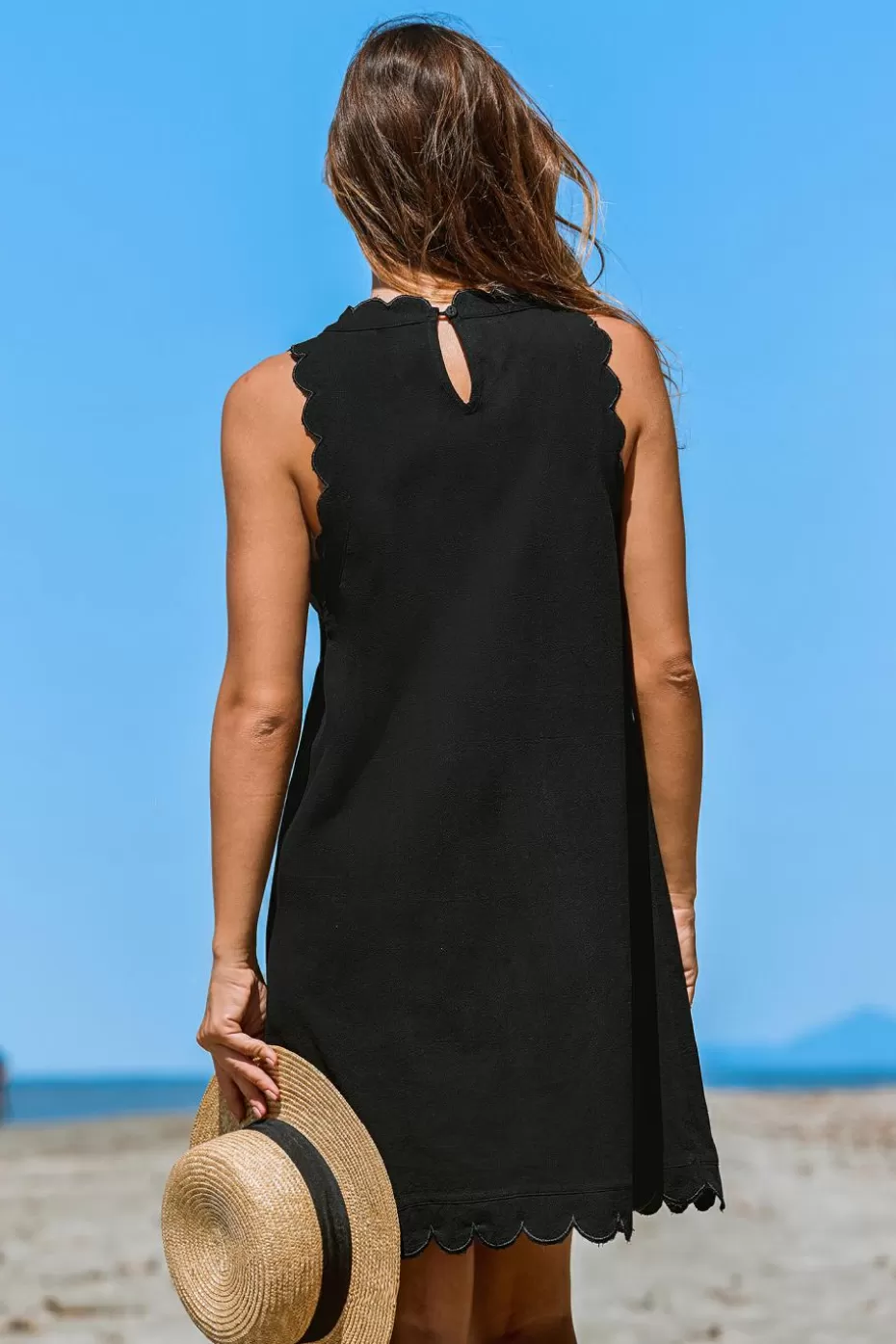 Store Cupshe Scalloped High Neck Sleeveless Mini Dress Black