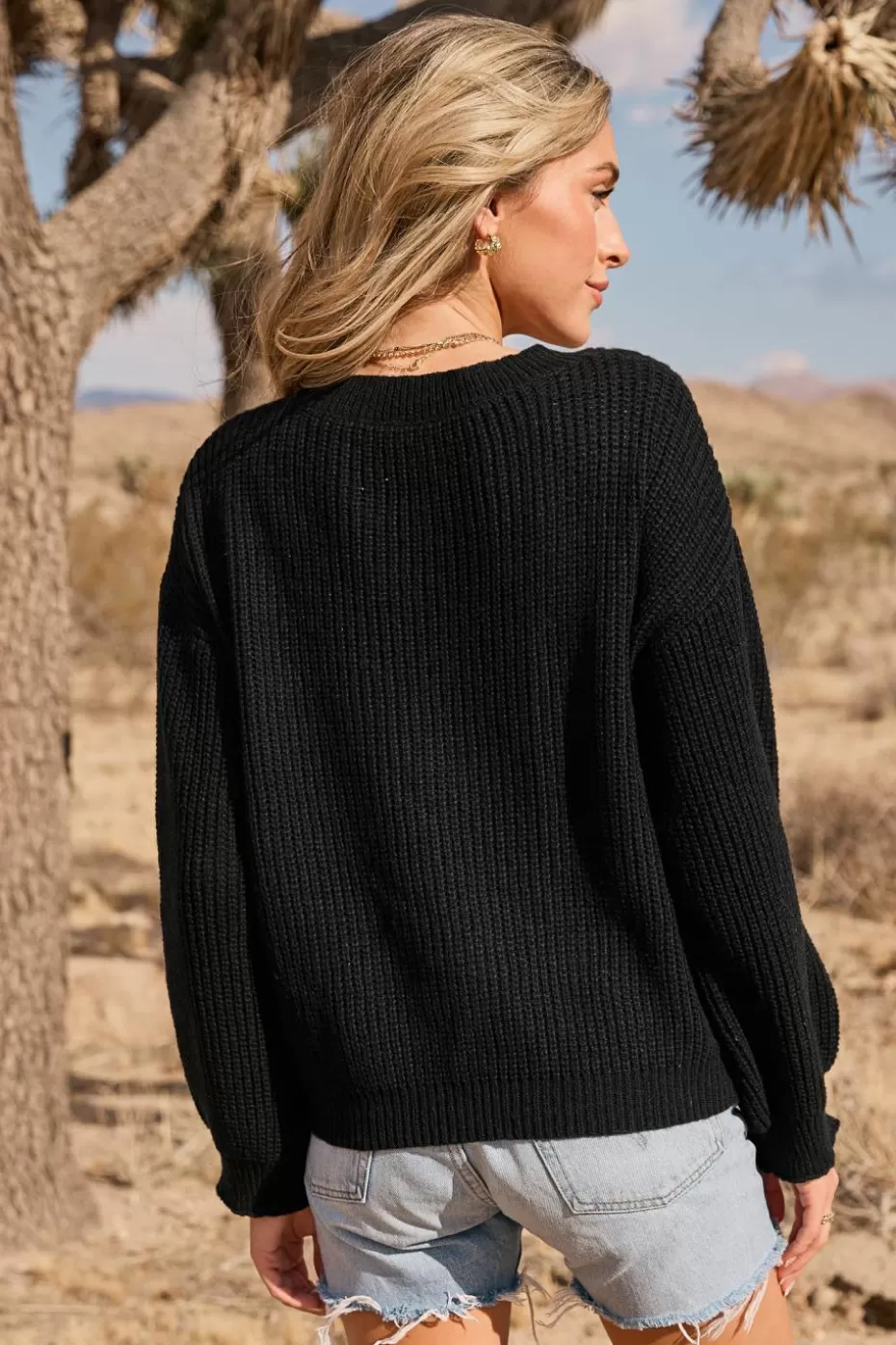 Clearance Cupshe Sequins Bow Long Sleeve Knit Top Black