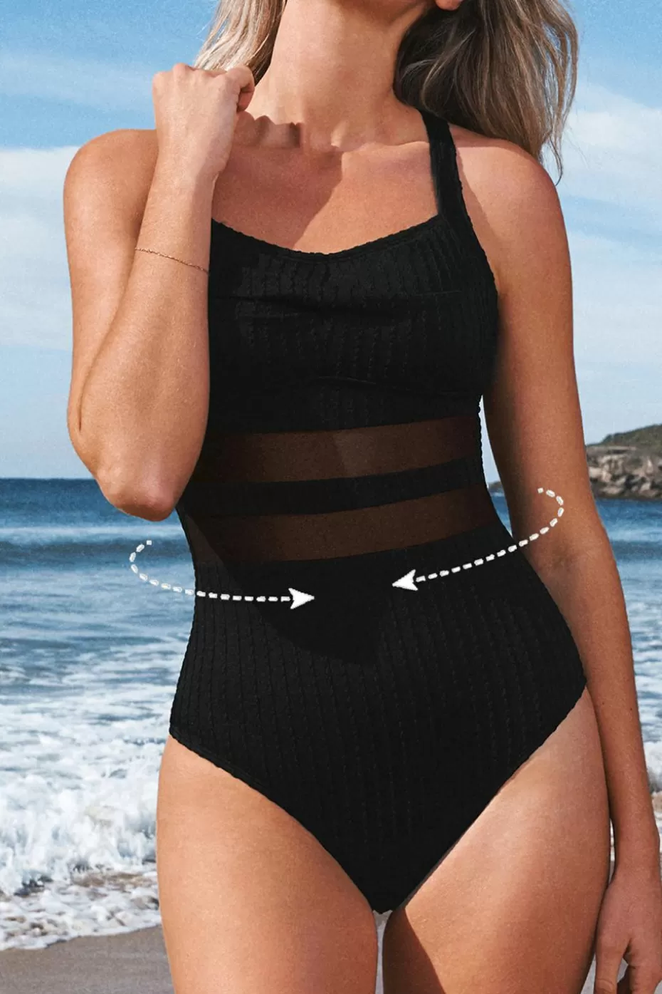 Flash Sale Cupshe Sheer Panel Tummy Control One-Piece Black