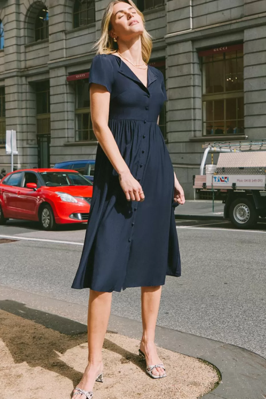 Flash Sale Cupshe Short Sleeve Front Button Midi Dress Black