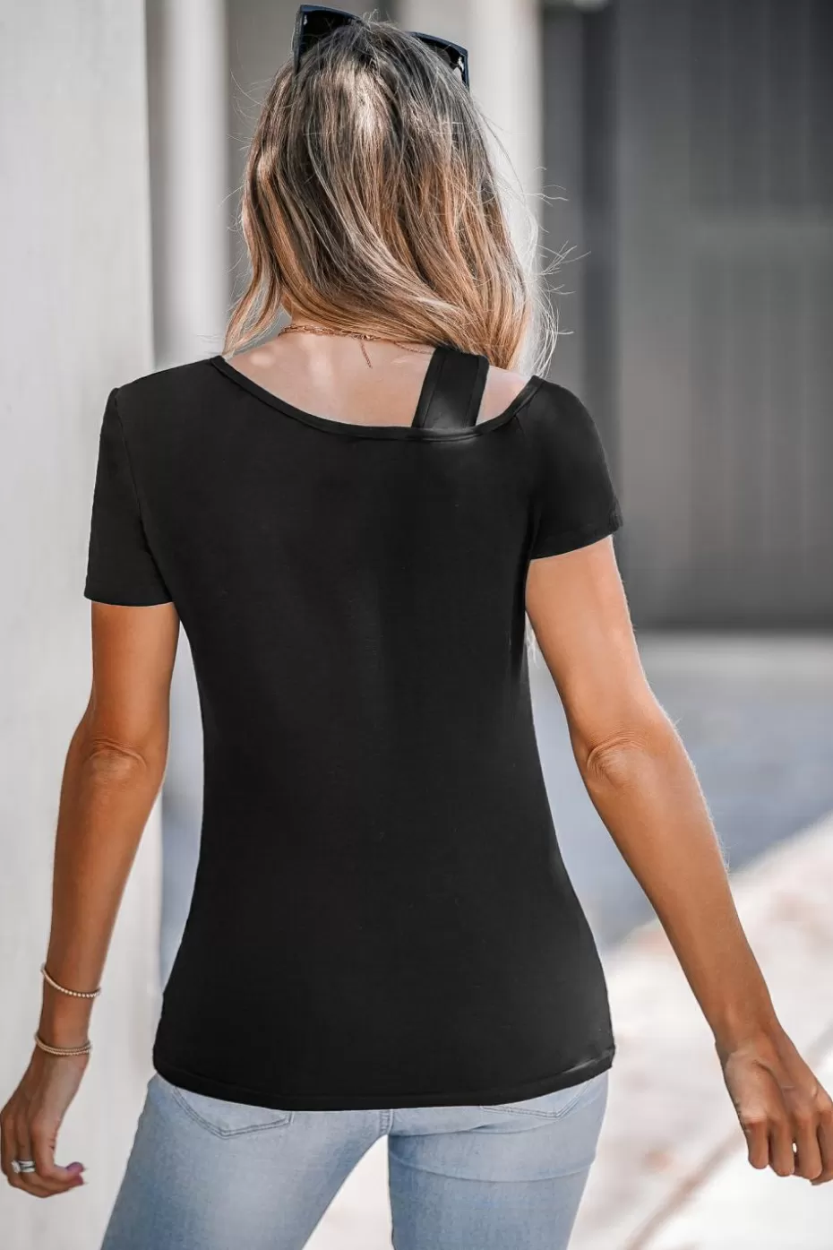 Fashion Cupshe Short Sleeve Twist & Keyhole Tee Black