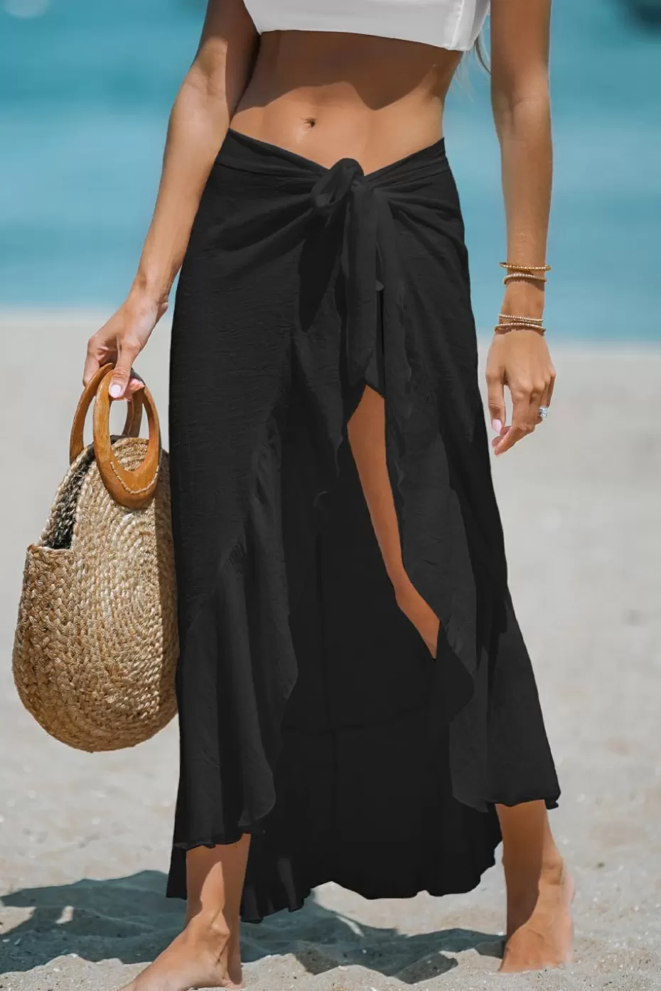 Shop Cupshe Side Tie Midi Sarong Black