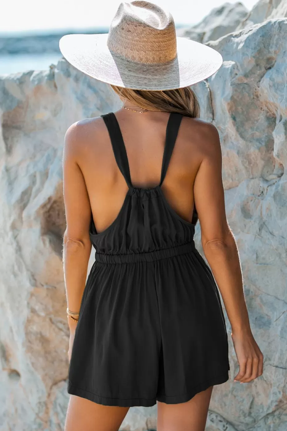 Shop Cupshe Sleeveless Cover-Up Romper Black