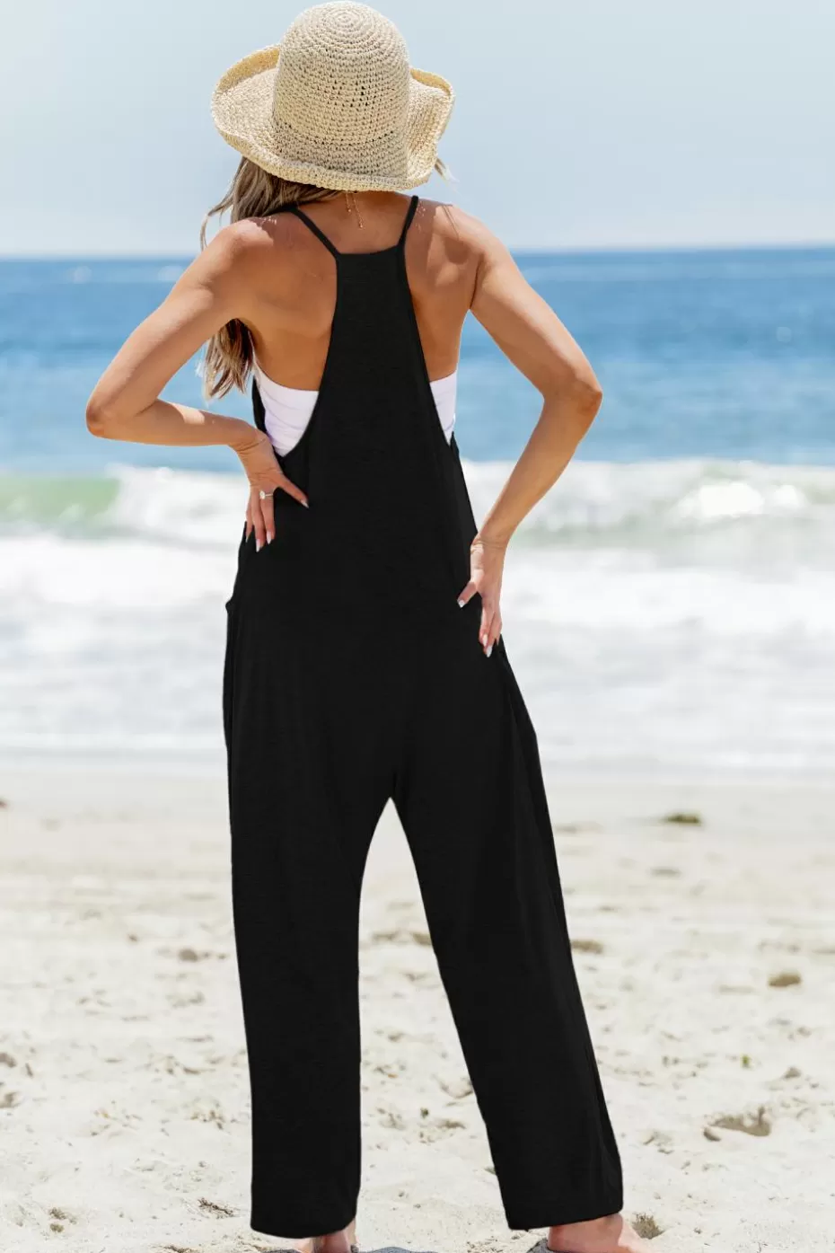 Cheap Cupshe Sleeveless Scoop Neck Drop Crotch Jumpsuit Black