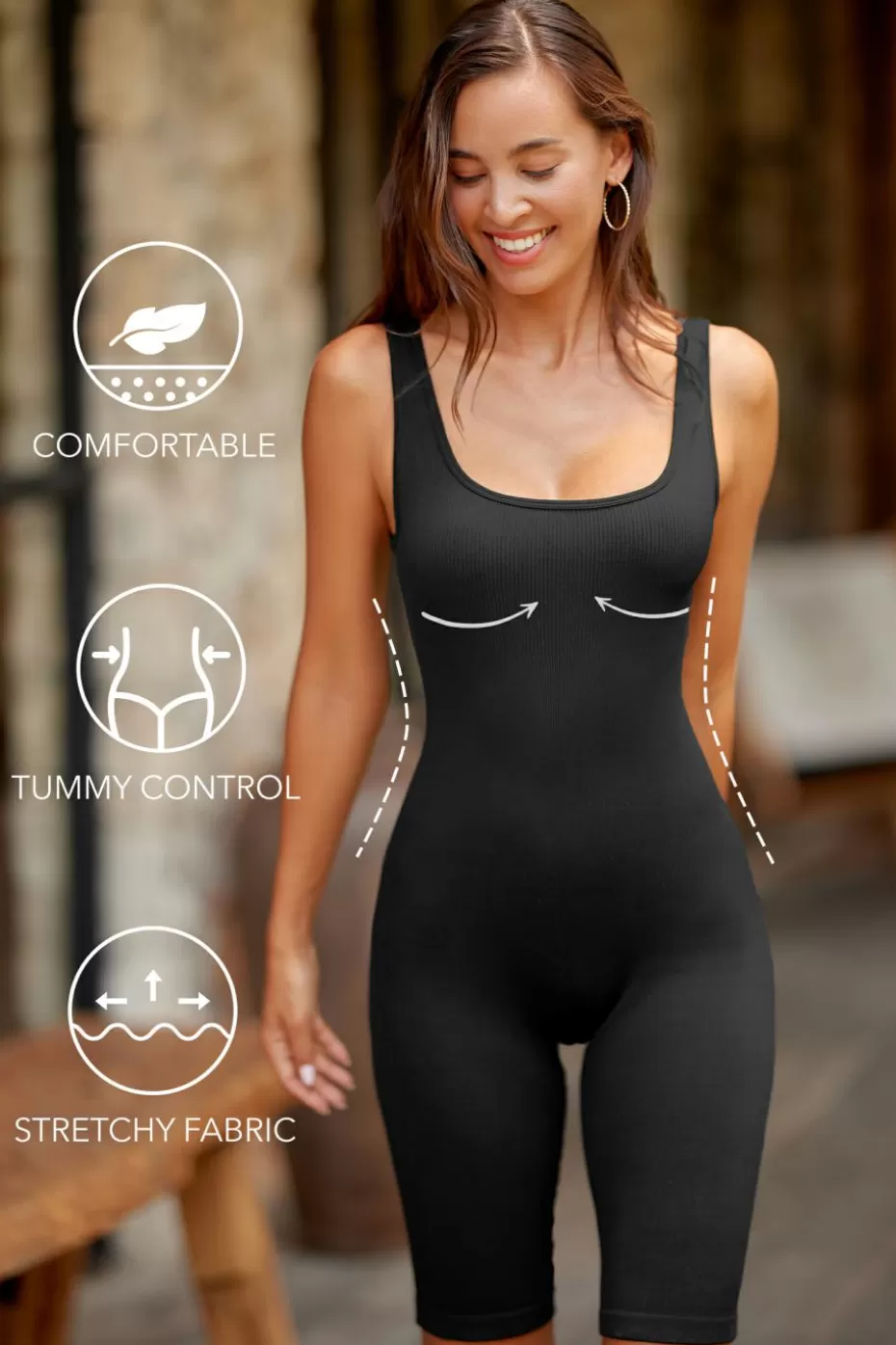 Online Cupshe Sleeveless Scoop Neck Shapewear Black