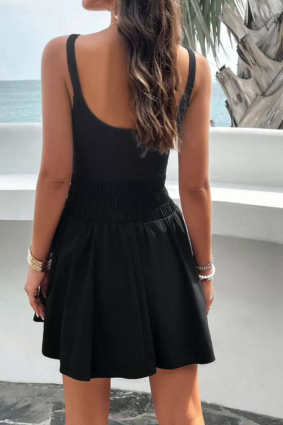 Store Cupshe Smocked Square Neck Mini Dress Black