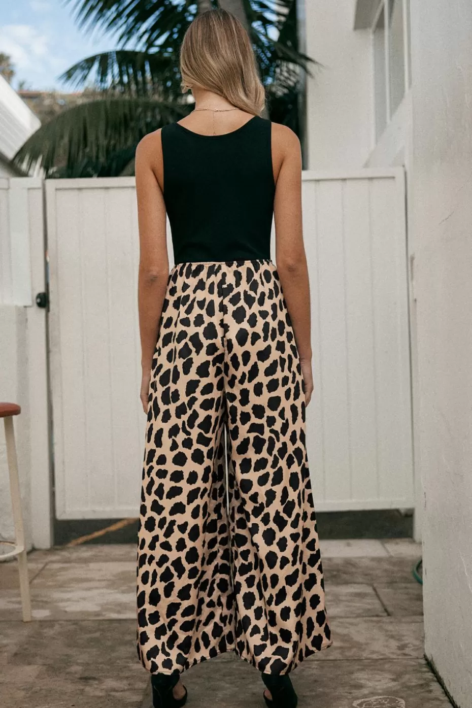 Online Cupshe Black Square Neck Tank & Leopard Wide Leg Jumpsuit Salmon