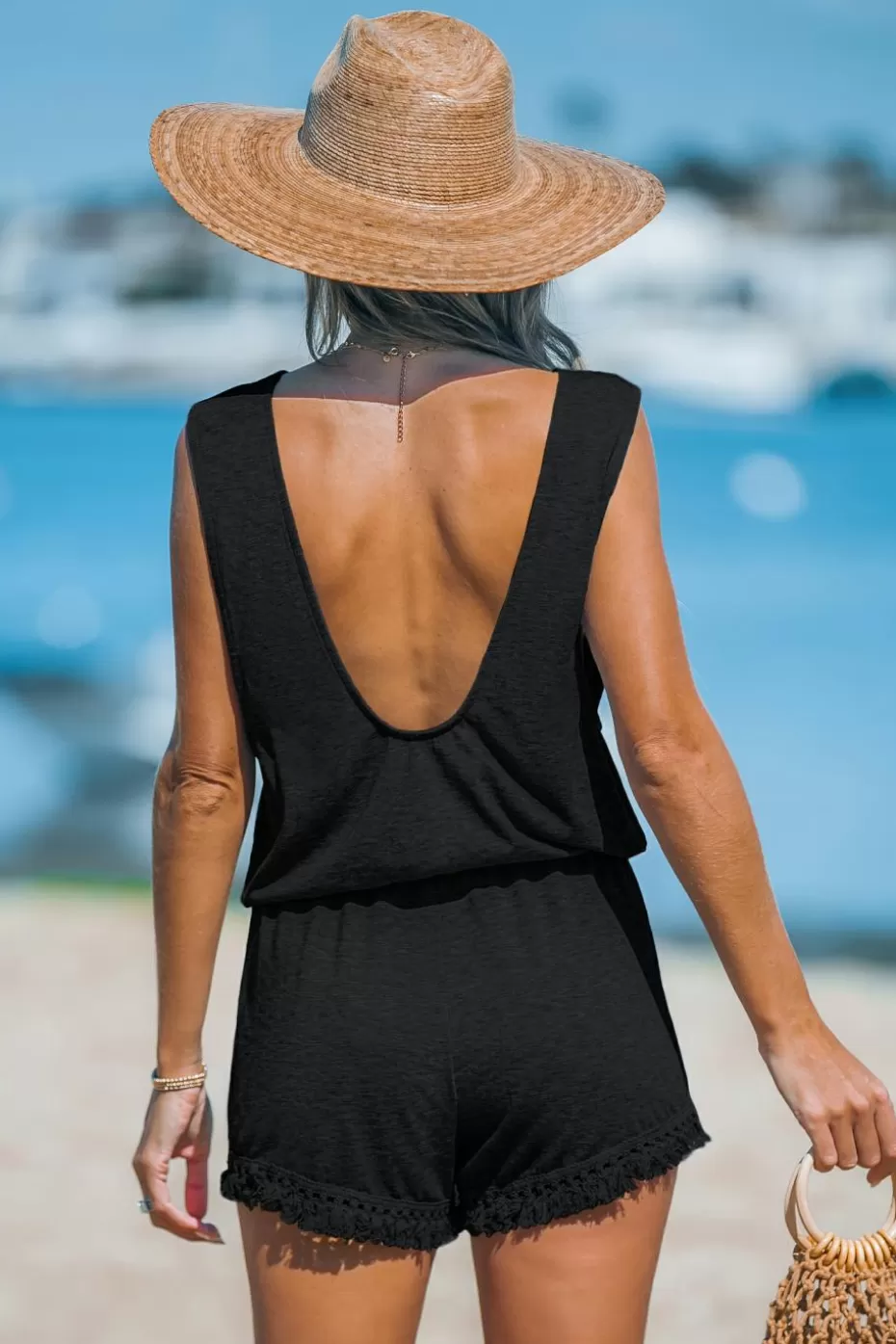 Hot Cupshe Straight Leg Tassel Hem Cover-Up Shorts Black