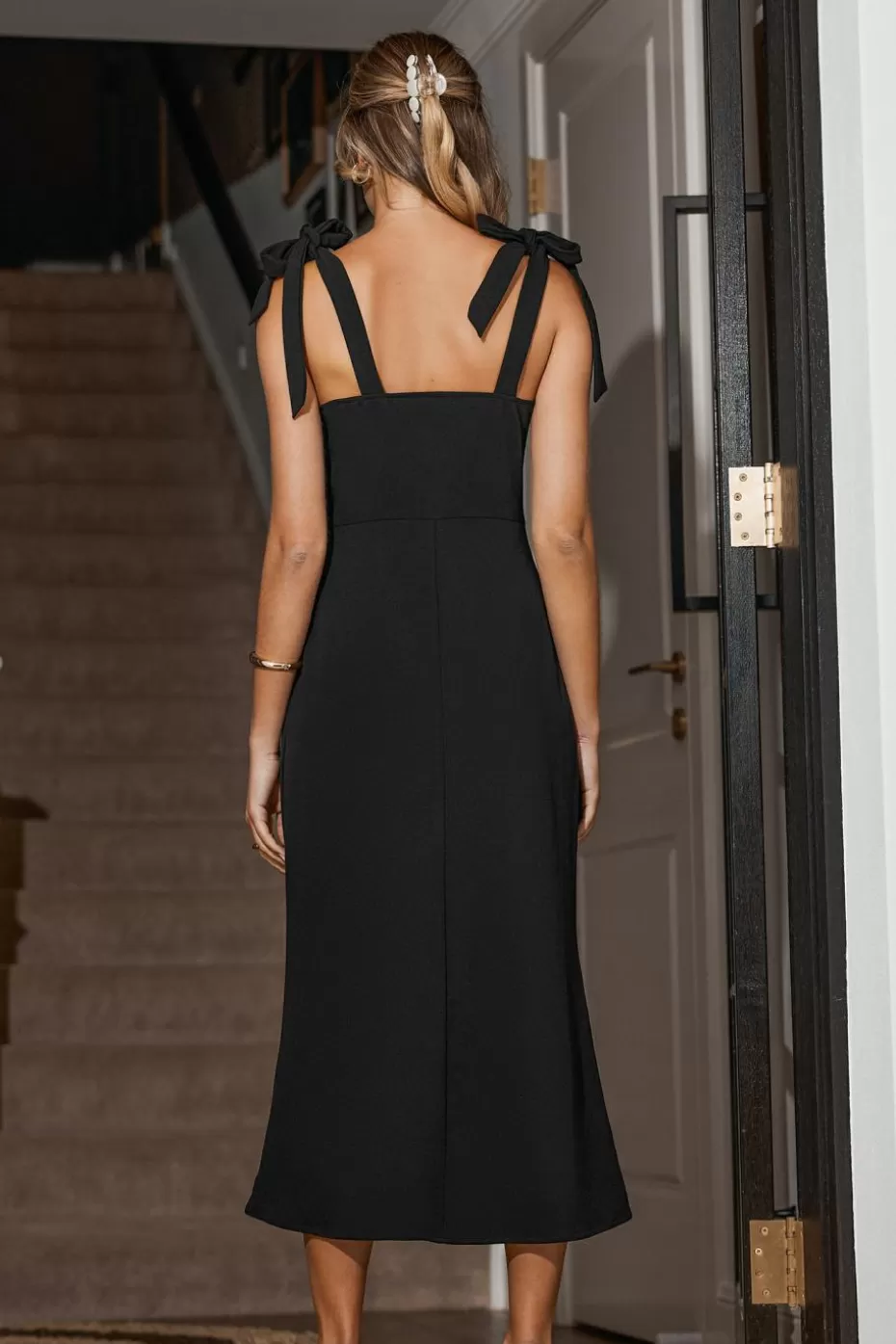 Store Cupshe Sweetheart Tie-Shoulder Mermaid Midi Dress Black