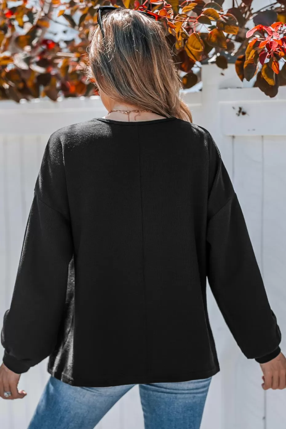 Outlet Cupshe V-Neck Drop Shoulder Long Sleeve Jersey Top Black