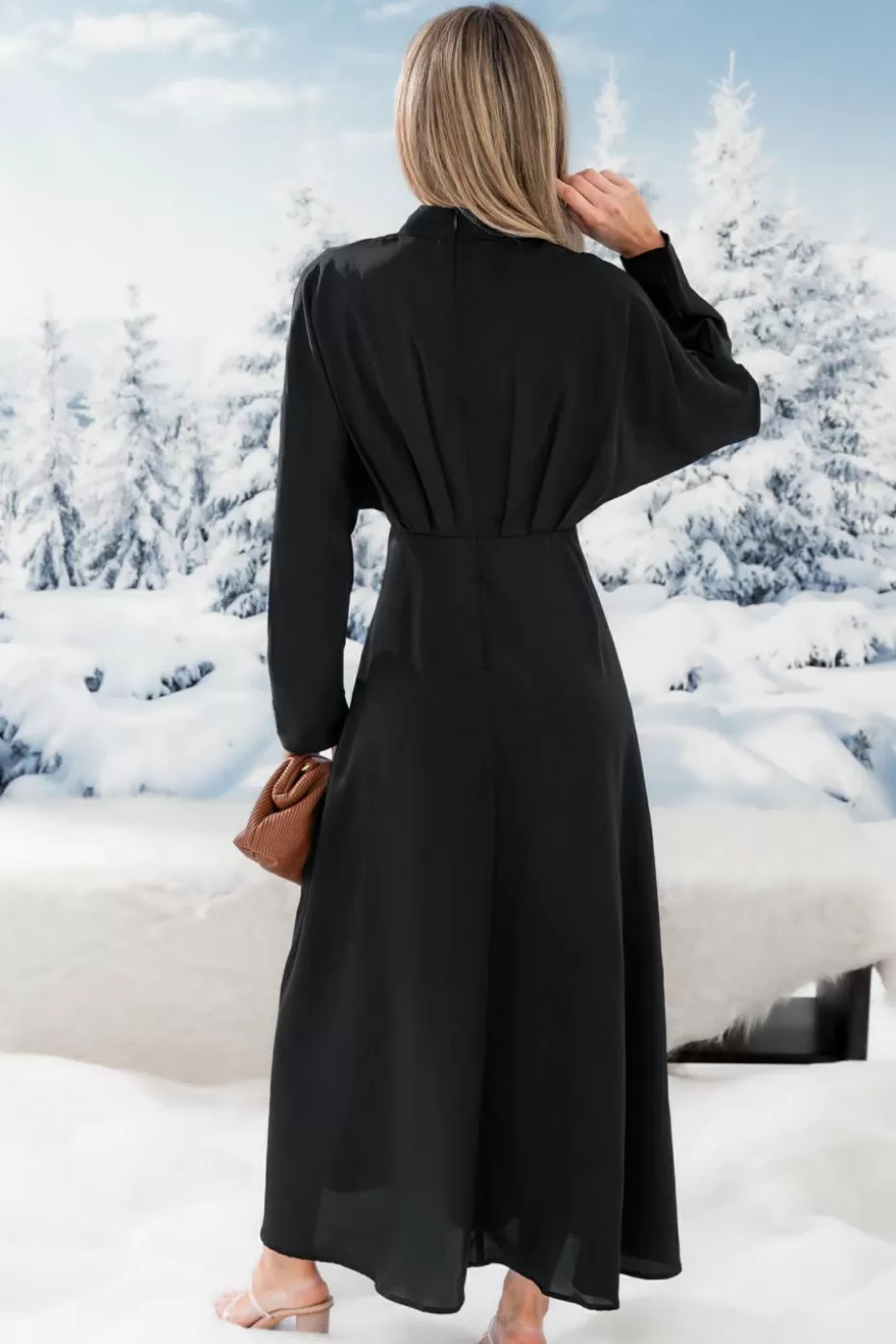 Outlet Cupshe V-Neck Ruched Long Dress Black