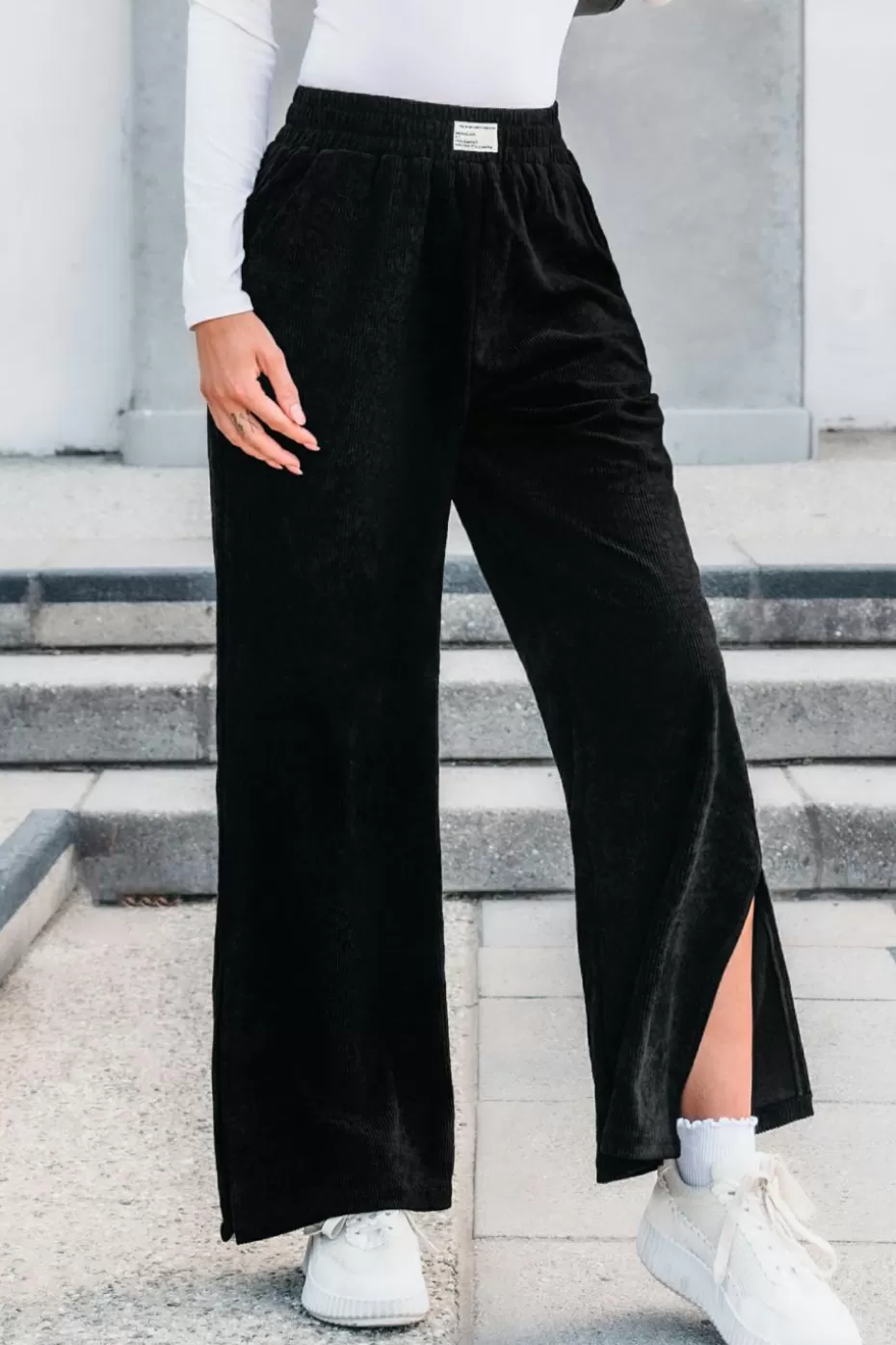 Sale Cupshe Wide Leg Corduroy Pants Black