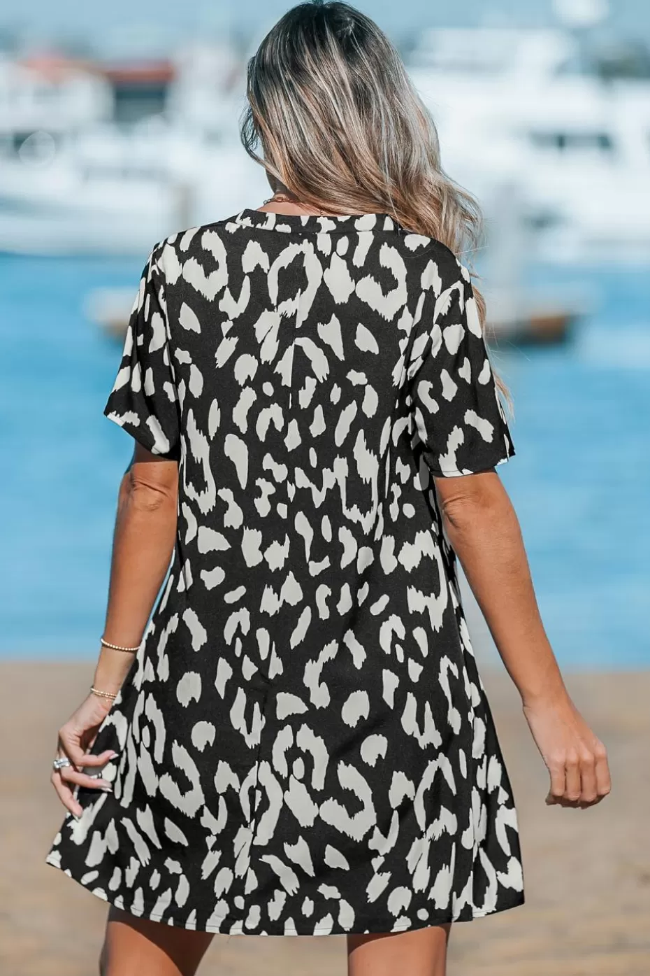 New Cupshe -and-White Animal Print Mini Dress Black