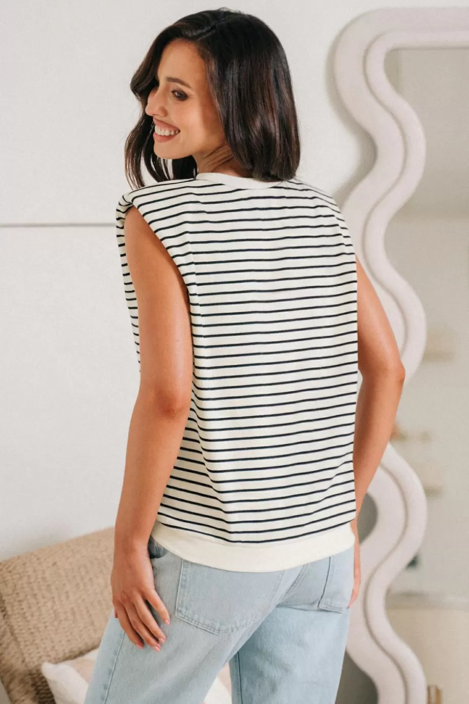 Store Cupshe Black-and- Stripe Cap Sleeve Tee White