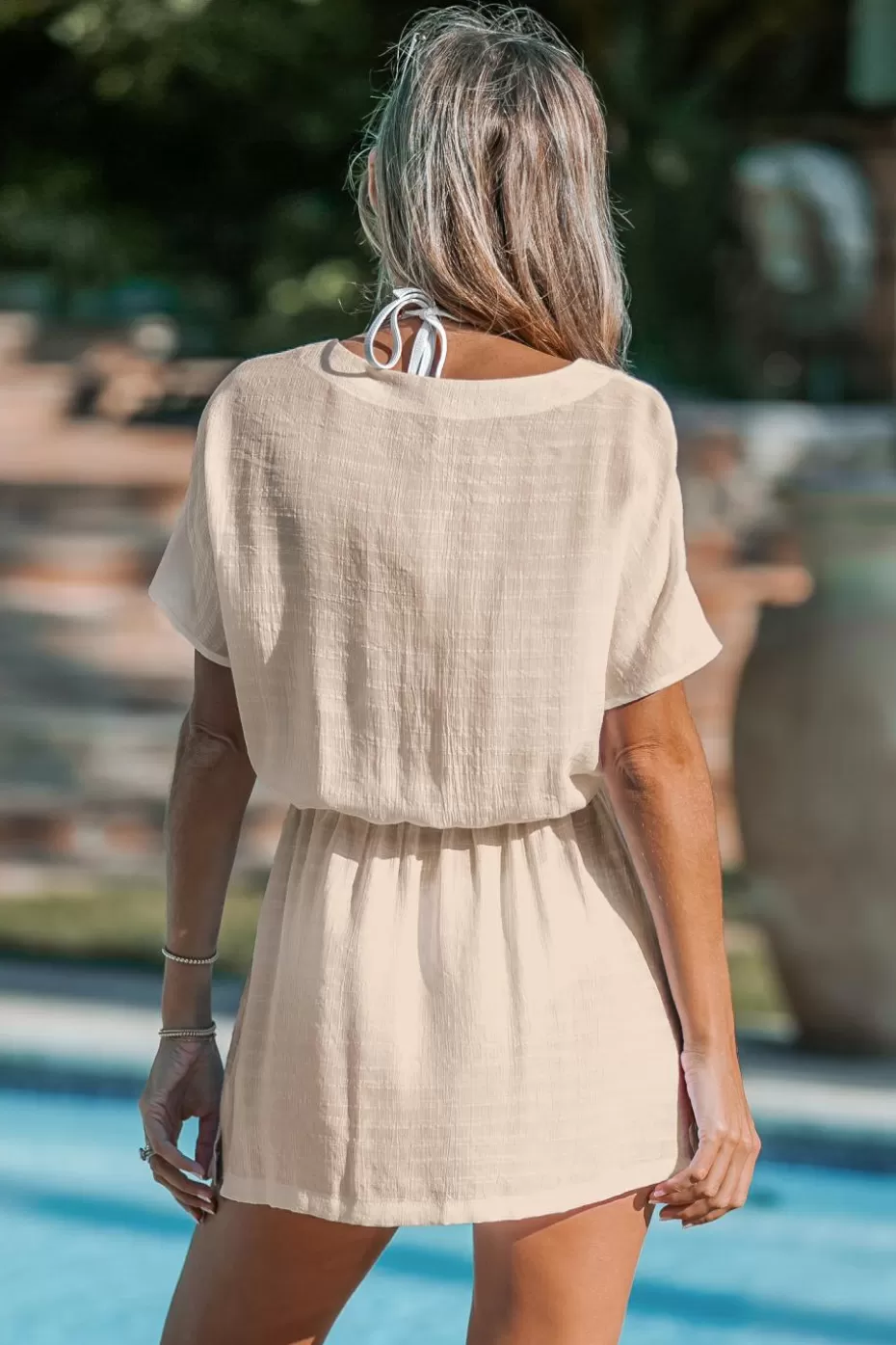 New Cupshe Blouson Tie Waist Cover-Up Dress Khaki