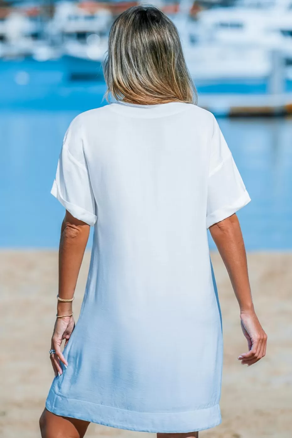 Store Cupshe Blue & White Ombre Short Sleeve Casual Mini Dress Light Blue
