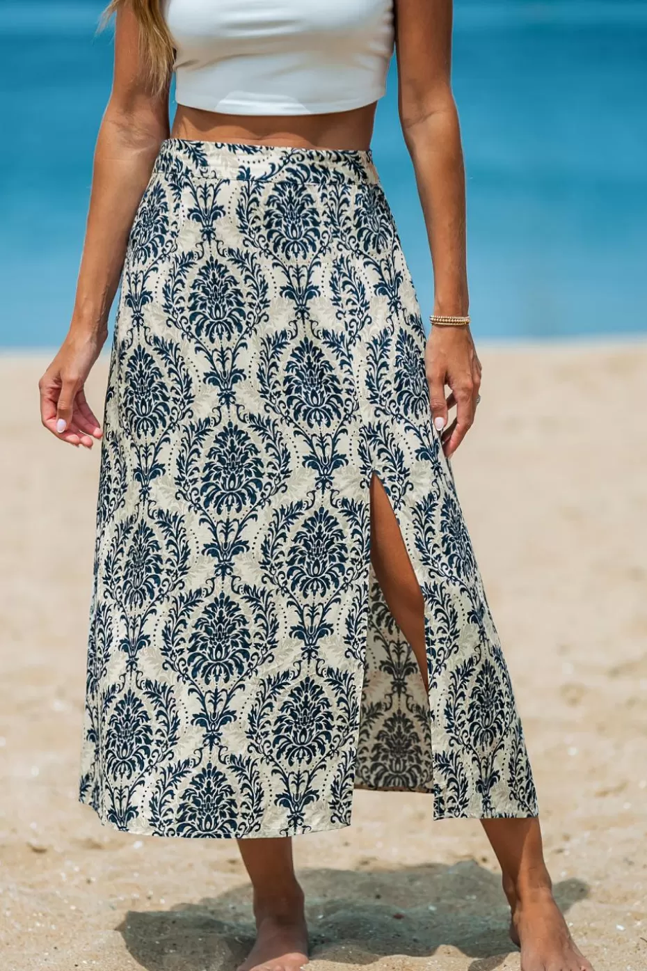 Flash Sale Cupshe Boho High Waist Straight Maxi Skirt Blue