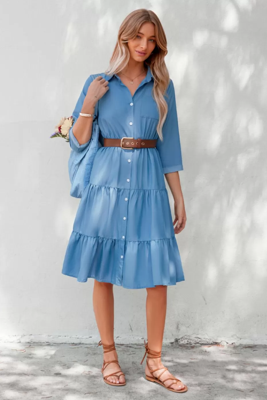 Shop Cupshe Collared Front Button Half Sleeve Midi Dress Blue