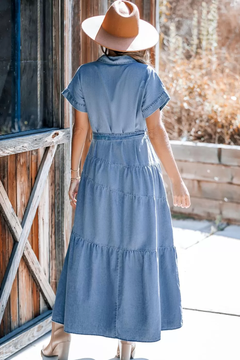 Online Cupshe Collared Front Button Maxi Shirt Dress Blue