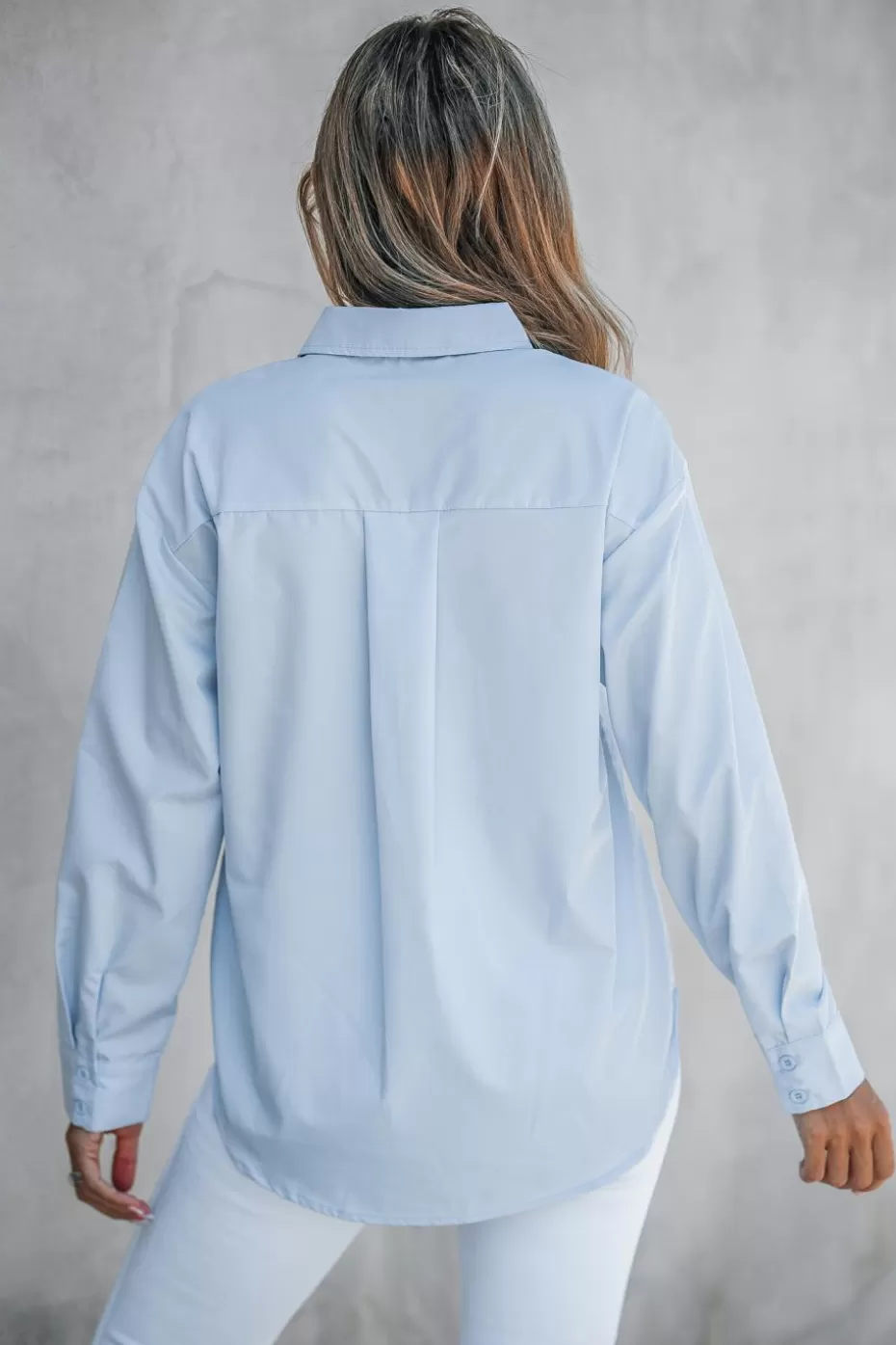Cheap Cupshe Collared Hidden Button Long Sleeve Shirt Blue