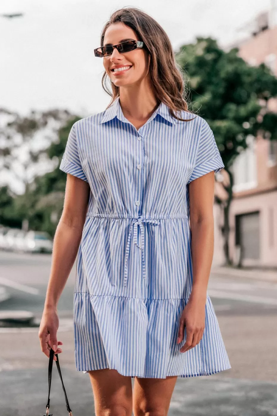 Flash Sale Cupshe Collared Short Sleeve Mini Dress Blue