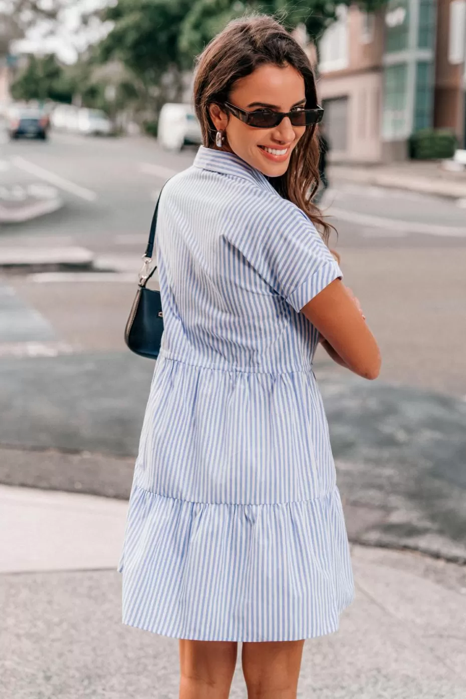 Flash Sale Cupshe Collared Short Sleeve Mini Dress Blue