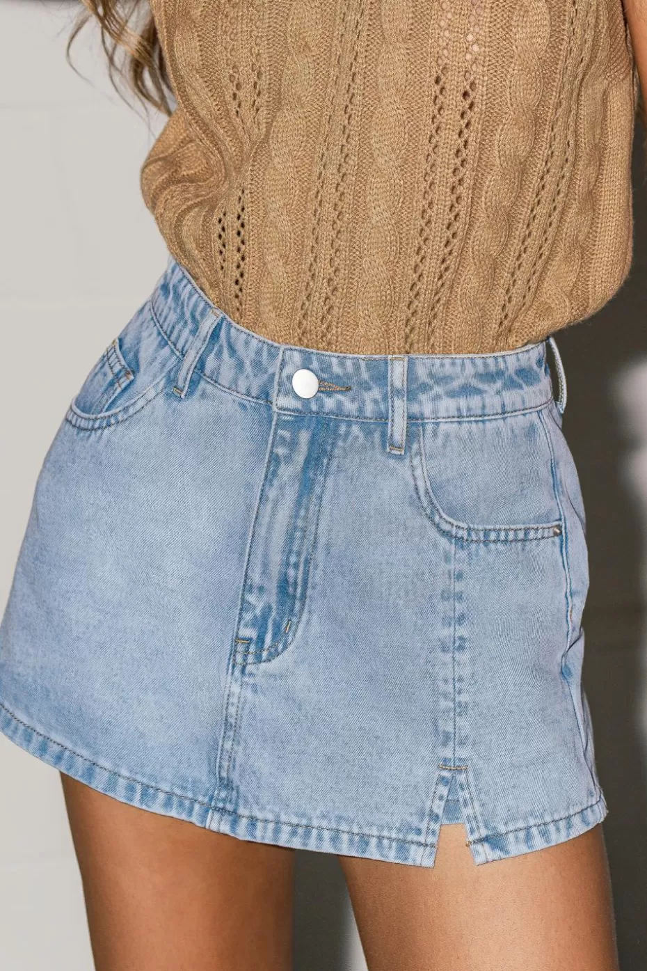 Discount Cupshe Denim Notched Hem Mini Skirt Blue