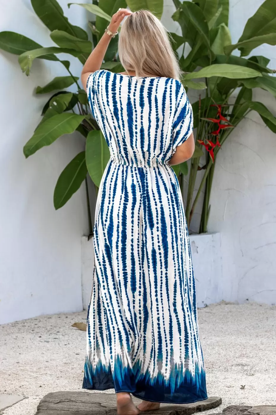 Sale Cupshe Blue Dip Tie Dye Dolman Sleeve Maxi Dress Cobalt