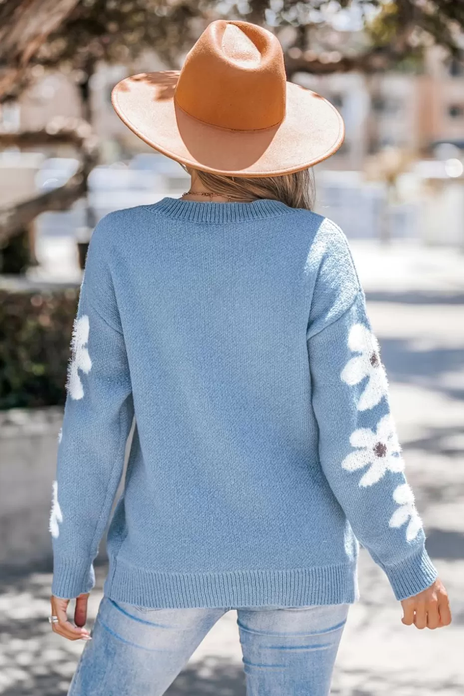 Best Sale Cupshe Floral Long Sleeve Sweater Blue