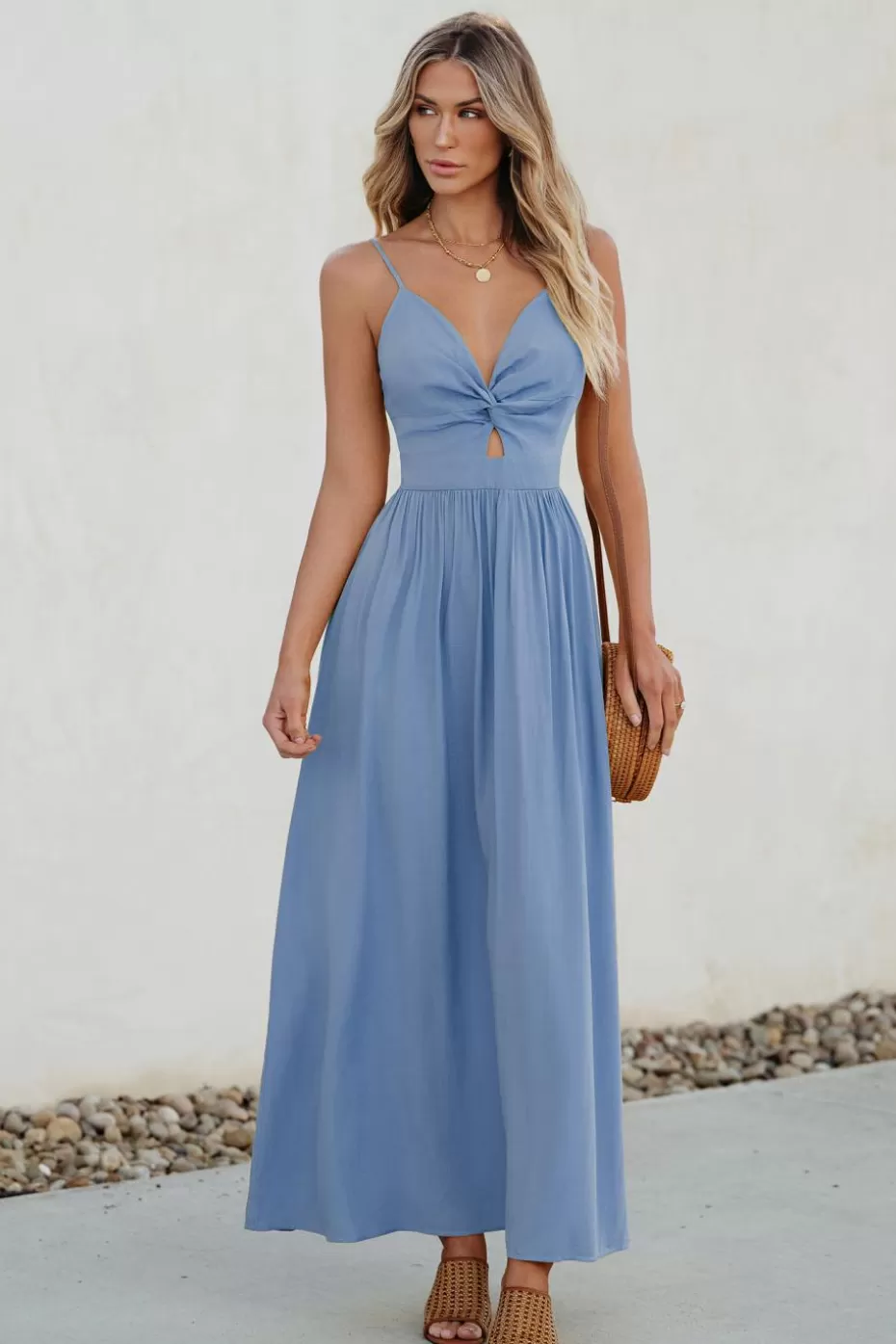 Store Cupshe Front Twist & Keyhole Maxi Dress Blue