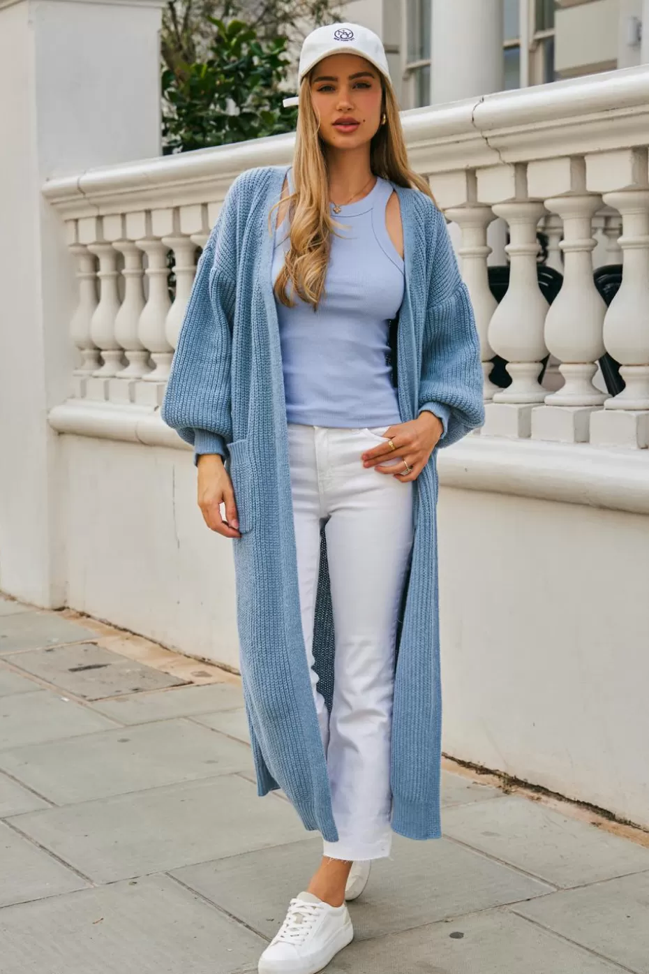 Shop Cupshe Gigot Sleeve Open-Front Cardigan Blue