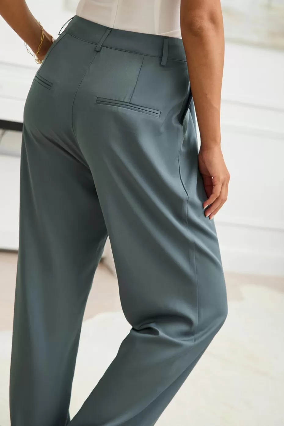 Hot Cupshe Blue High-Rise Straight Pants Grey