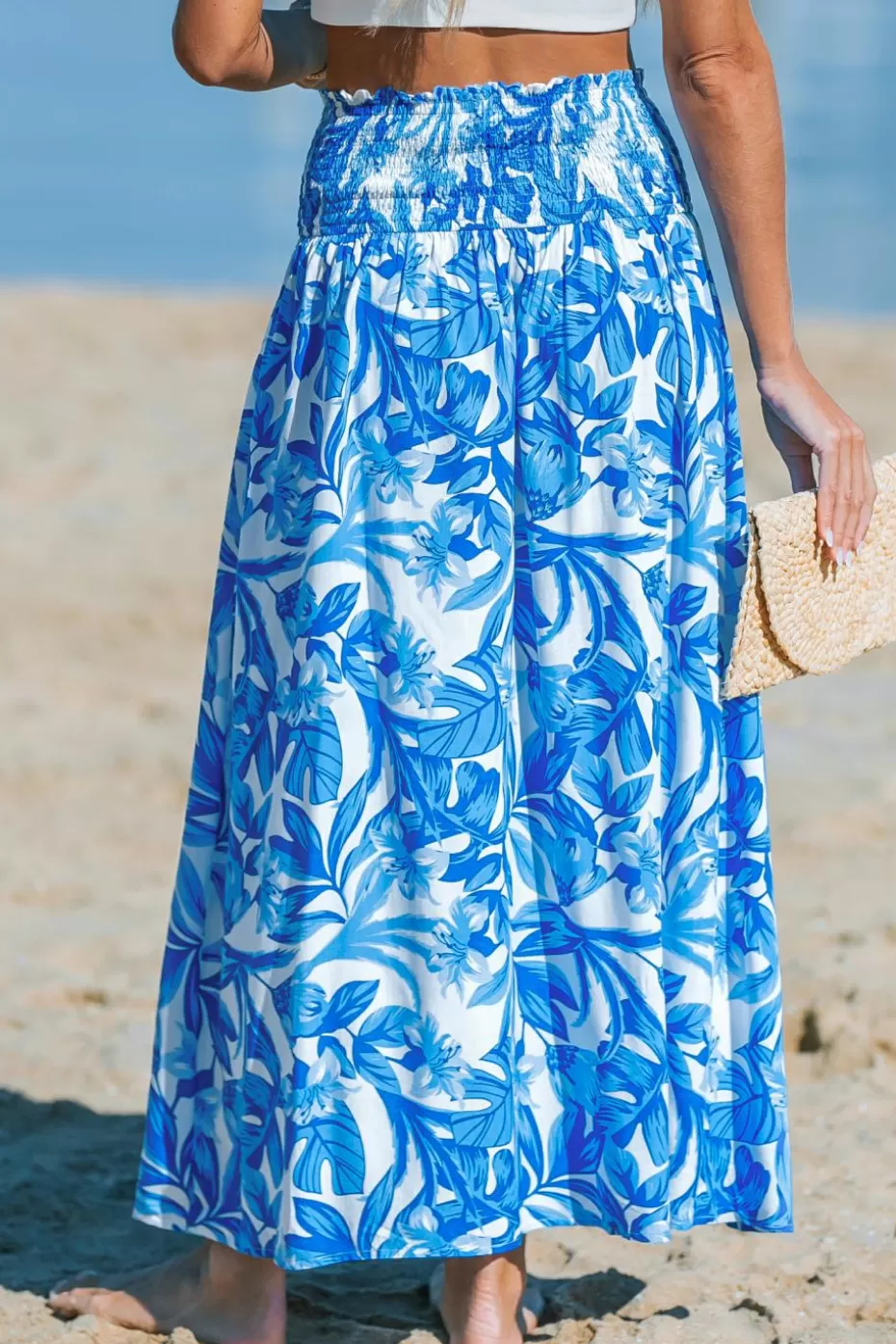 Shop Cupshe Tropical Smocked Waist Maxi Cover-Up Skirt Blue